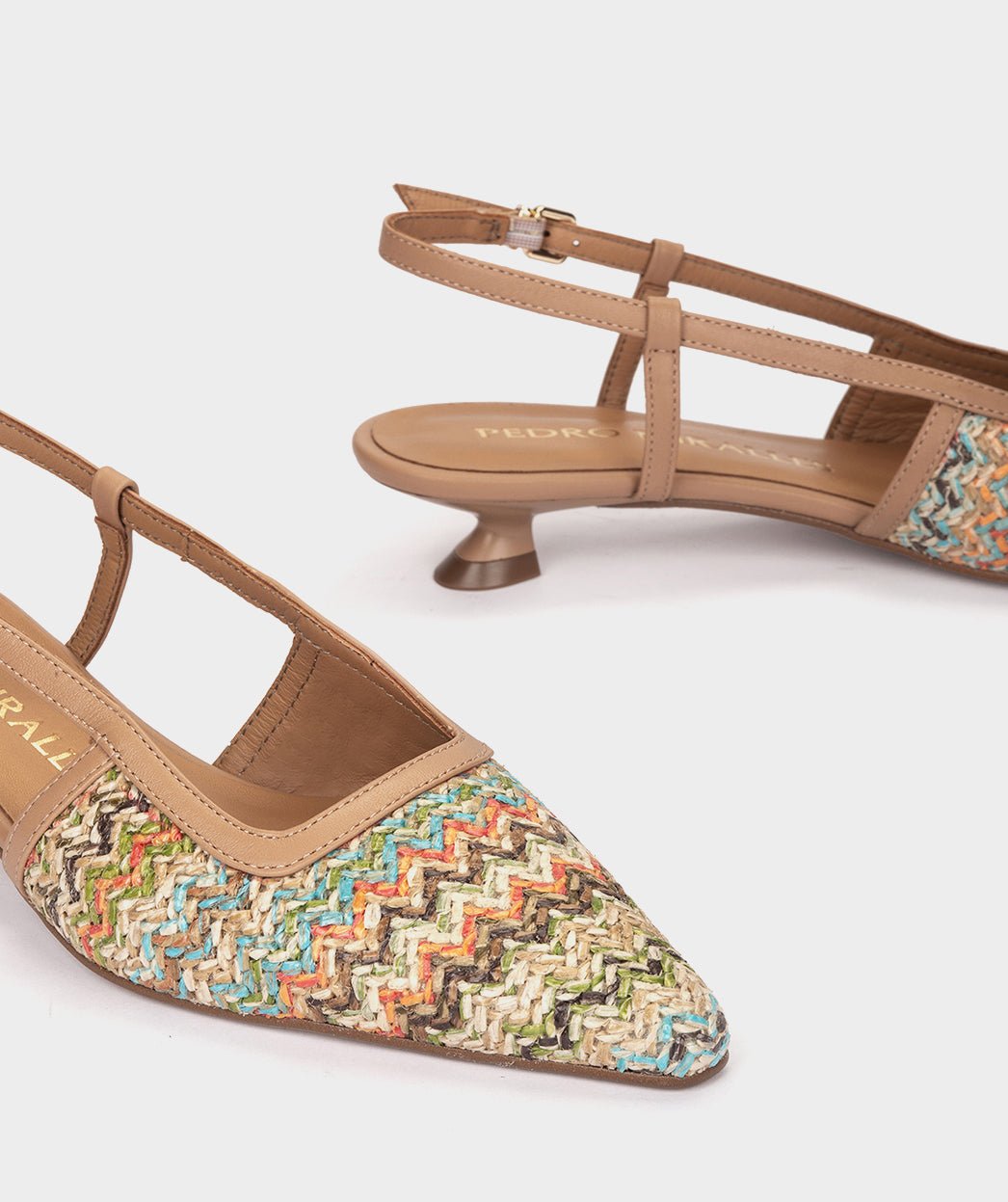 Open-toe multicolored raffia heels. PEDRO MIRALLES Multicolored