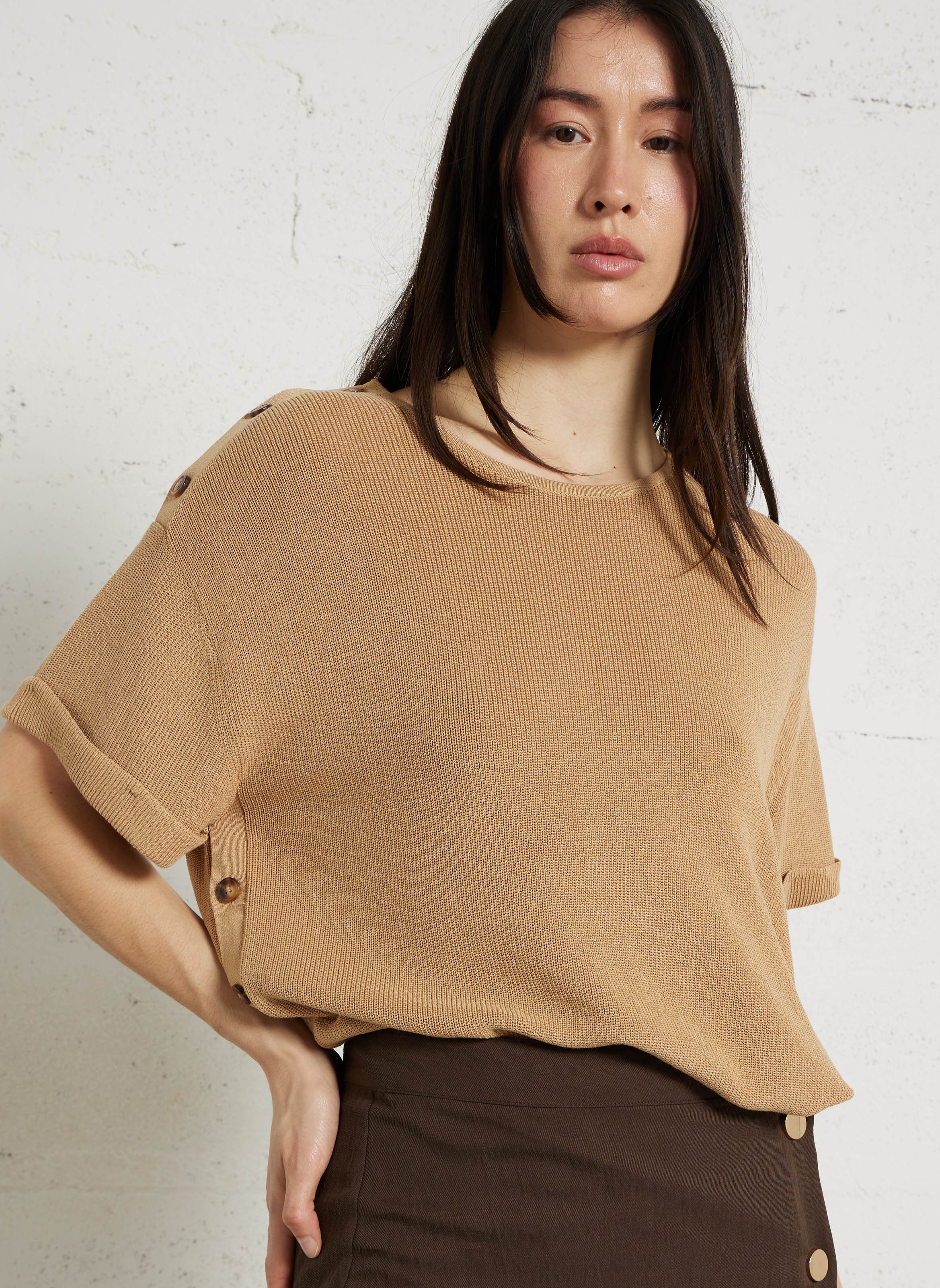 Oversize Rundhalsausschnitt Pullover mit Knöpfen LA PETITE ETOILE Braun