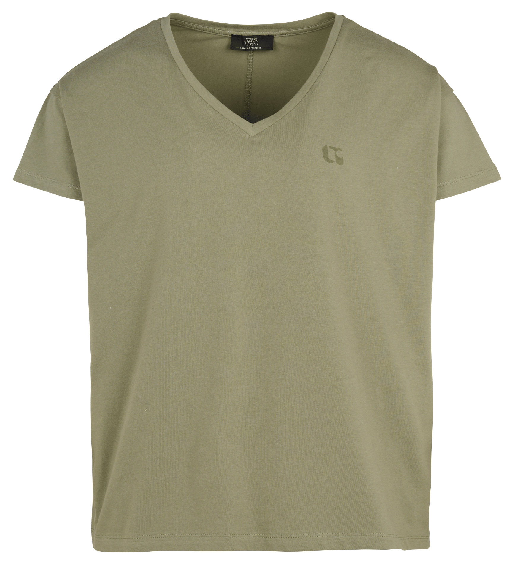 Einfarbiges T-Shirt mit V-Ausschnitt und kurzen Ärmeln. LE TEMPS DES CERISES Grun