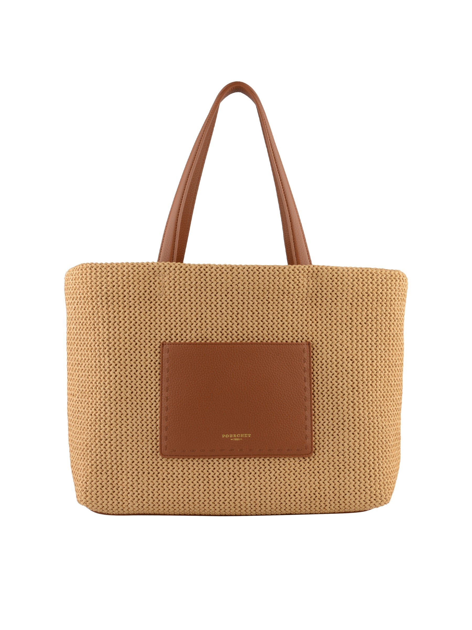 Straw shoulder bag trimmed with leather POURCHET