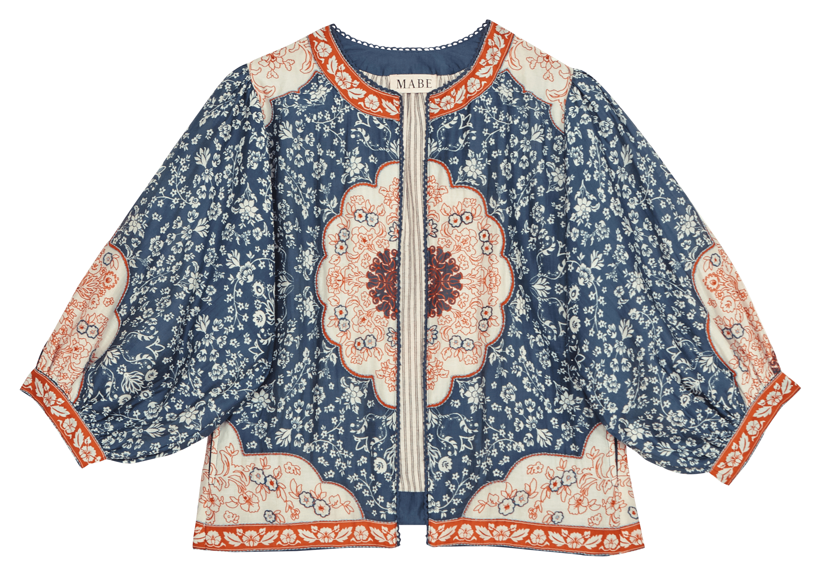 Recht katoenen jasje met ronde hals en print M.A.B.E Blauw