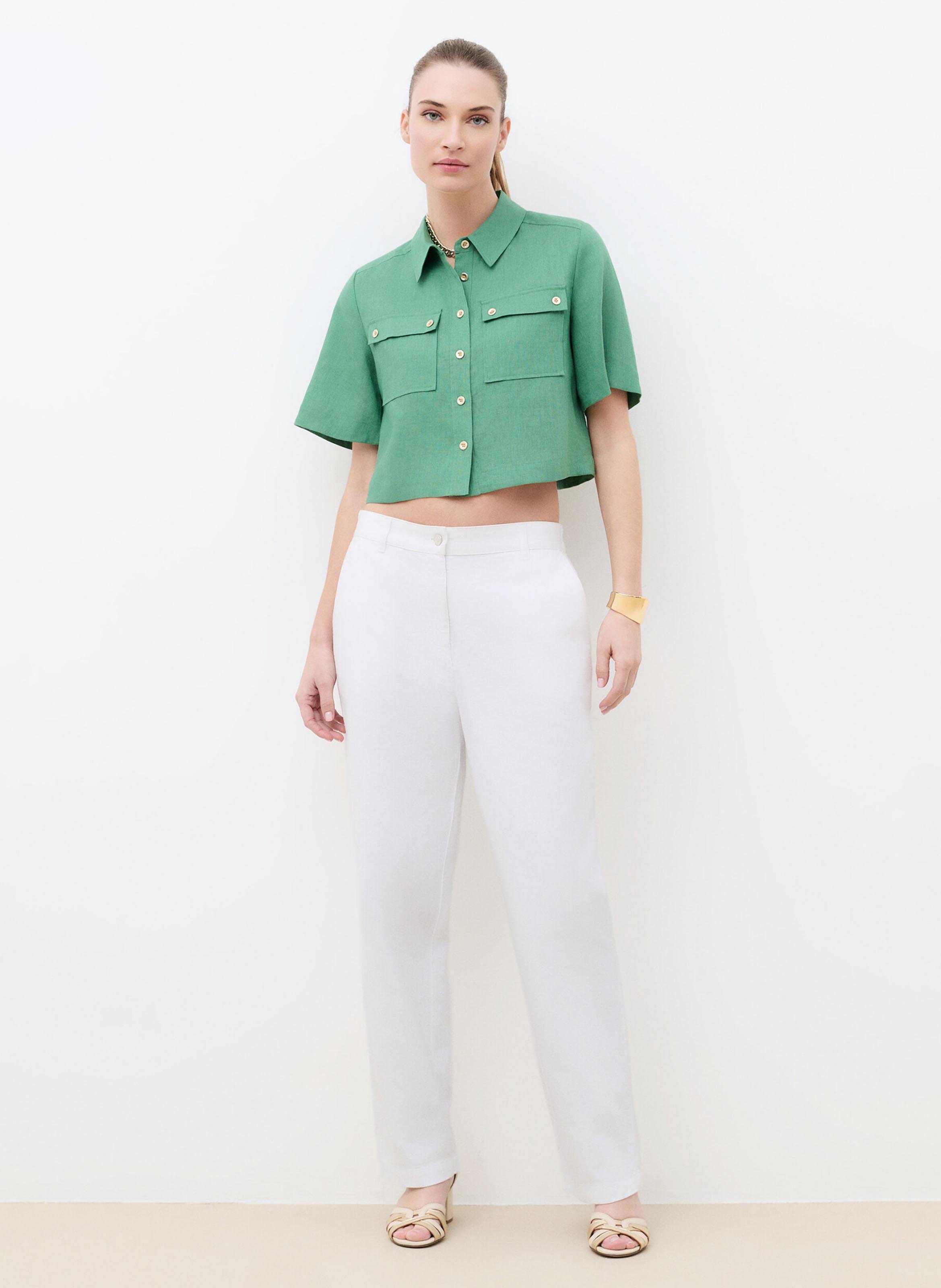 Gerade geschnittenes Leinenhemd mit klassischem Kragen CAROLL Grun