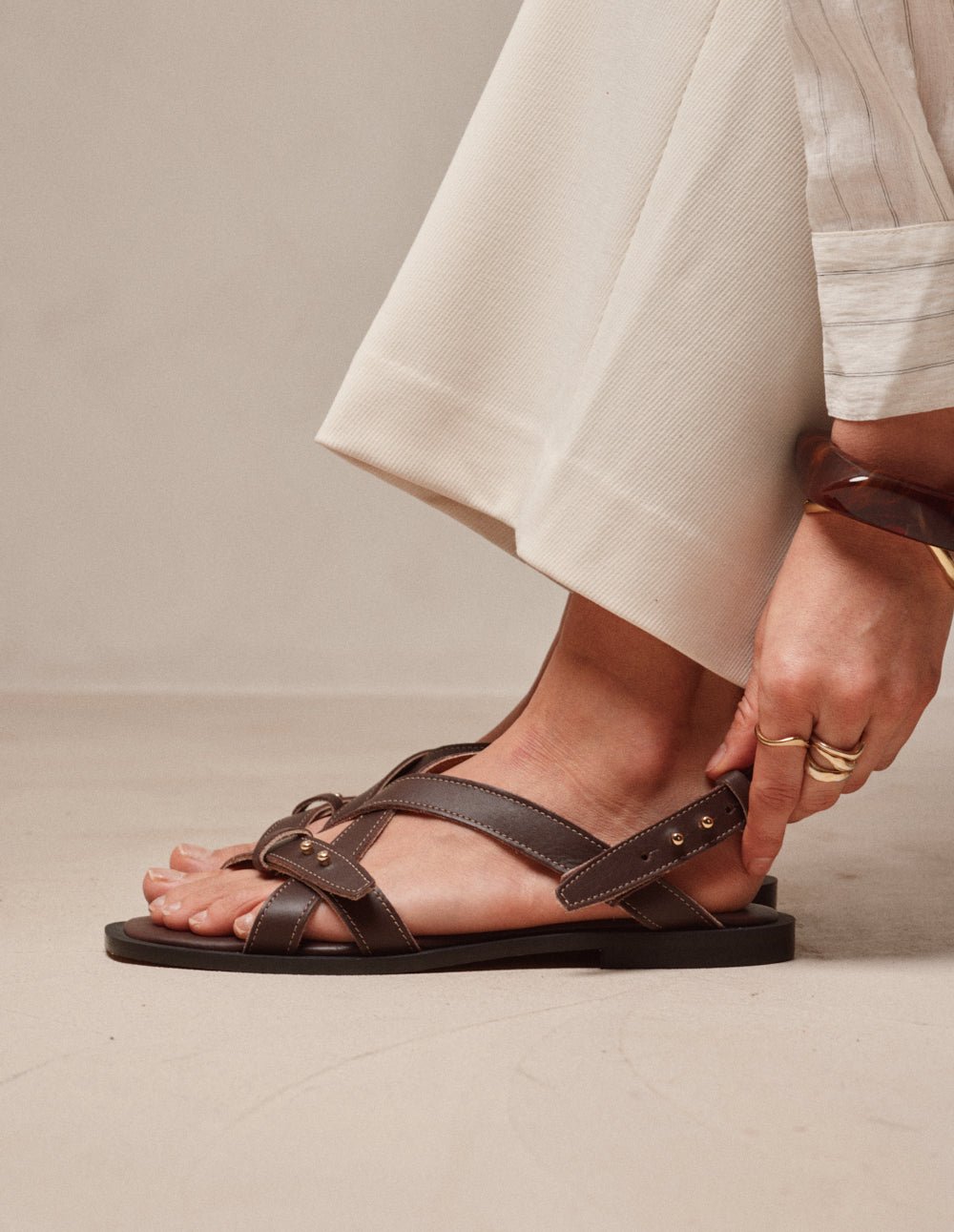 Faux leather sandals ODAJE Brown