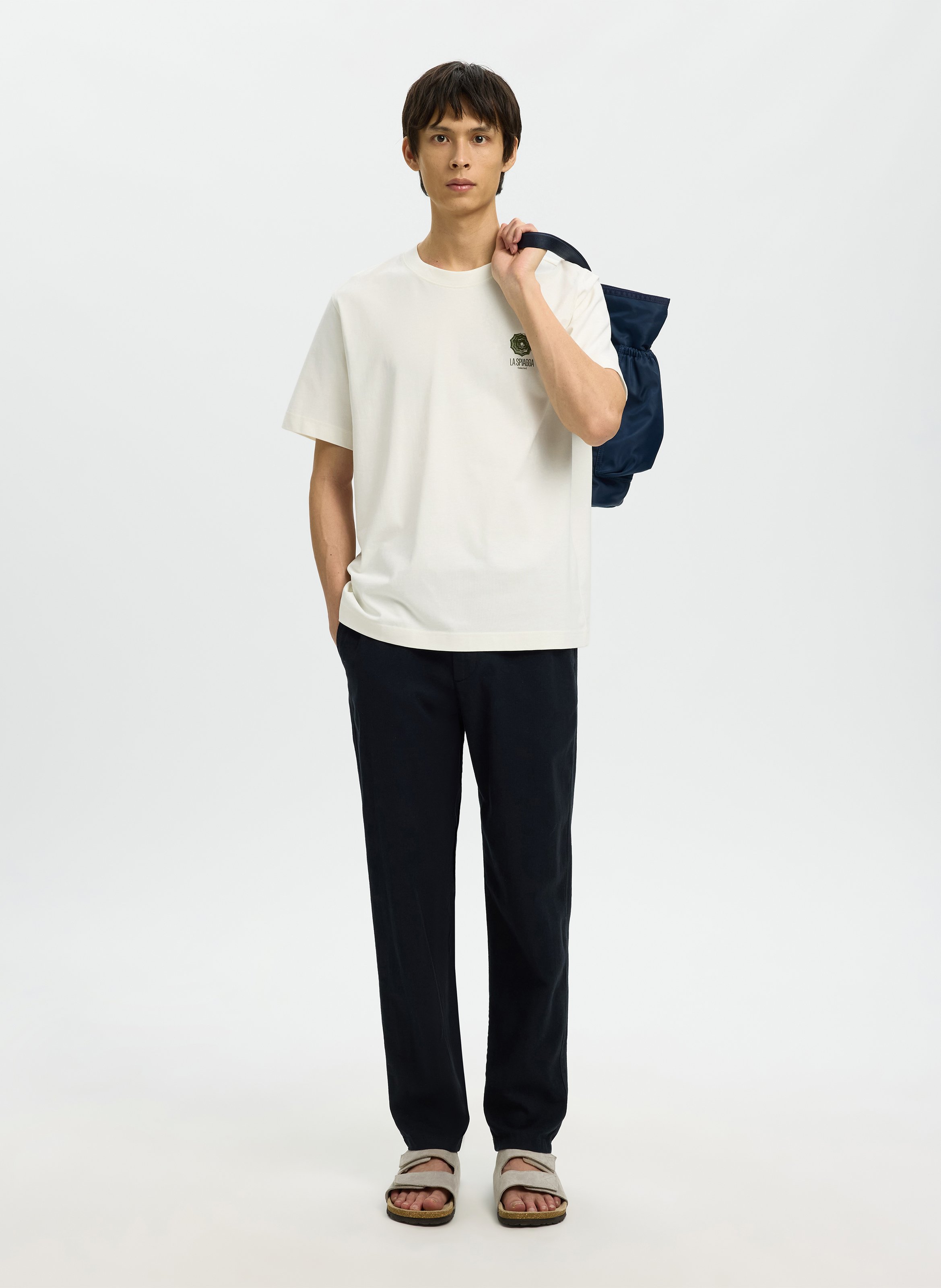 Oversized round neck organic cotton t-shirt SELECTED Beige