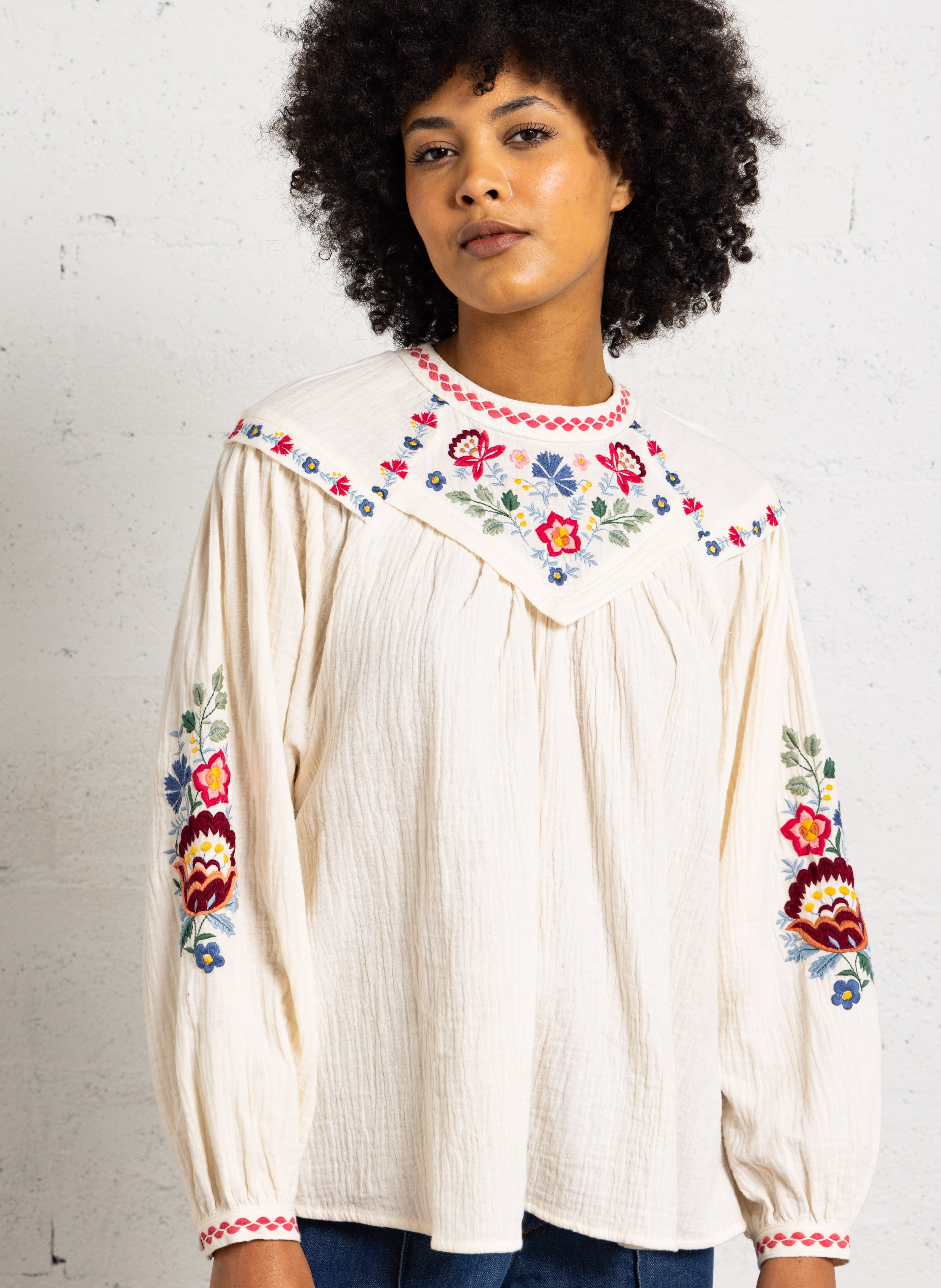 Bluse aus Bio-Baumwolle mit Rundhalskragen LOUISE MISHA Beige