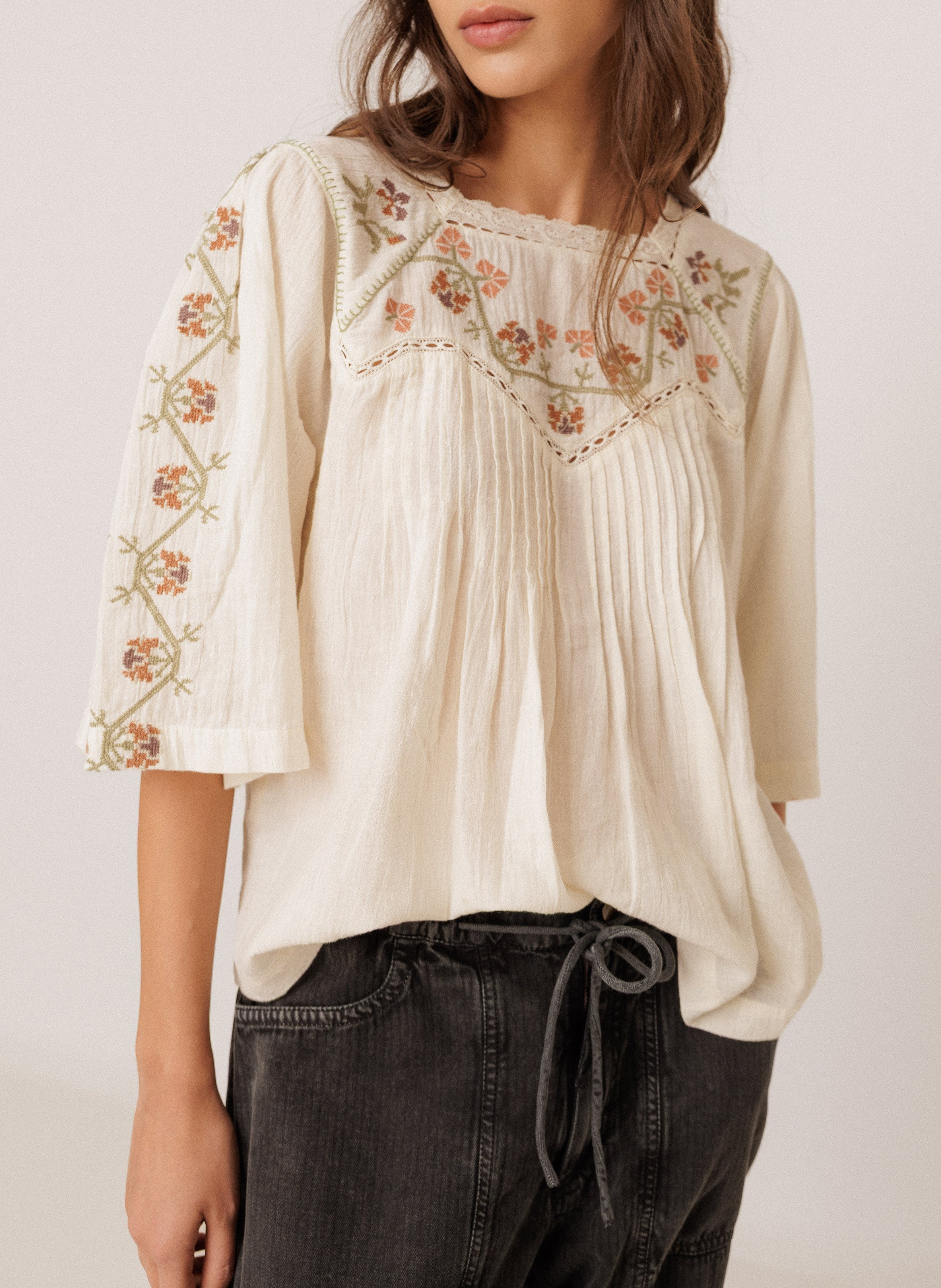 Blouse col rond en coton bio | Beige INDI & COLD Femme
