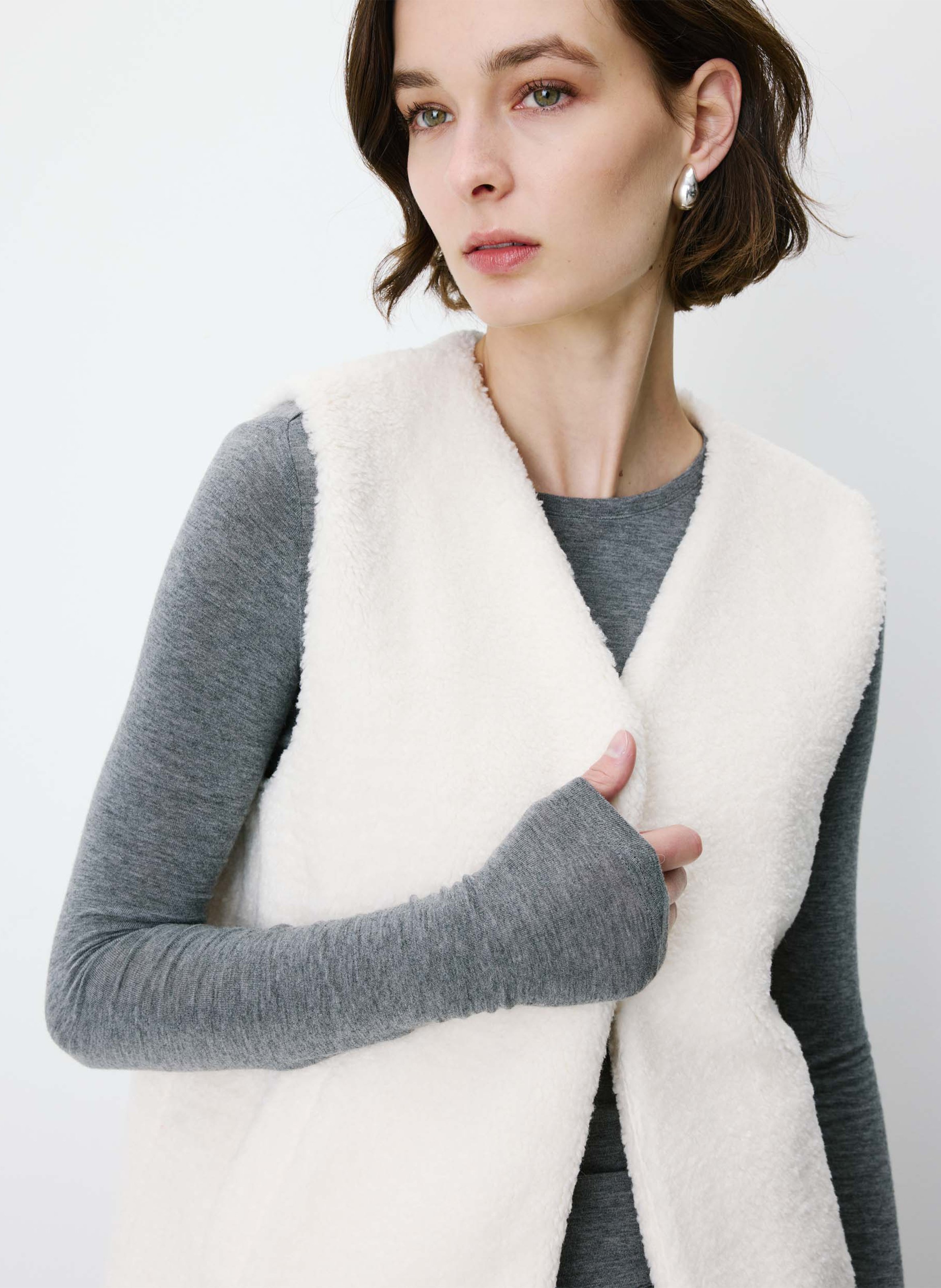 Veste sans manches en shearling synthétique GRACE ET MILA Blanc
