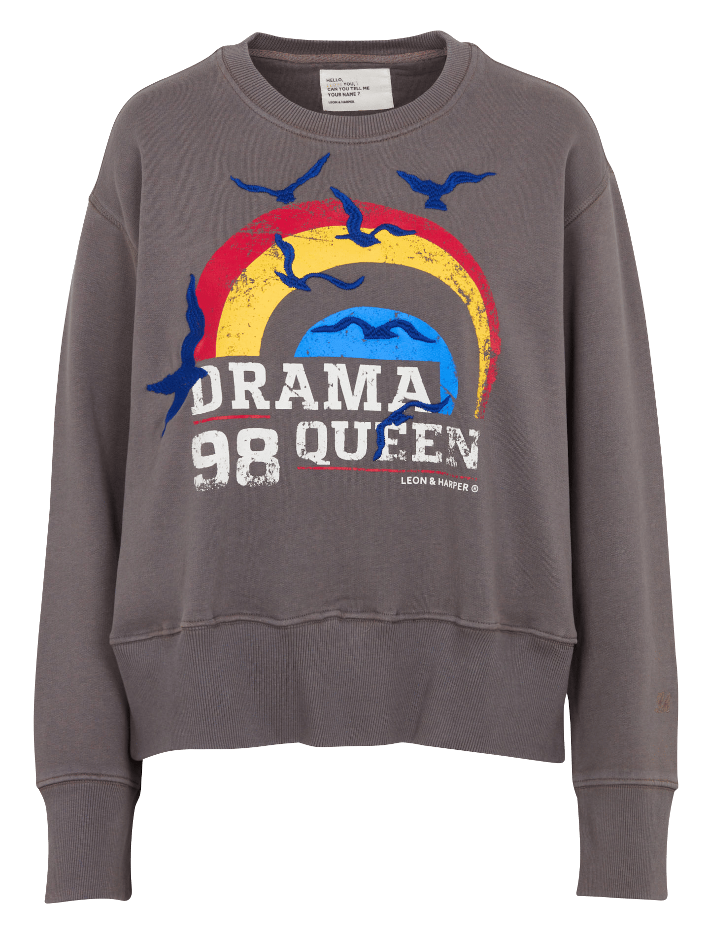 Gerader Rundhalsausschnitt bedruckter Sweater aus Baumwollmischung LEON & HARPER