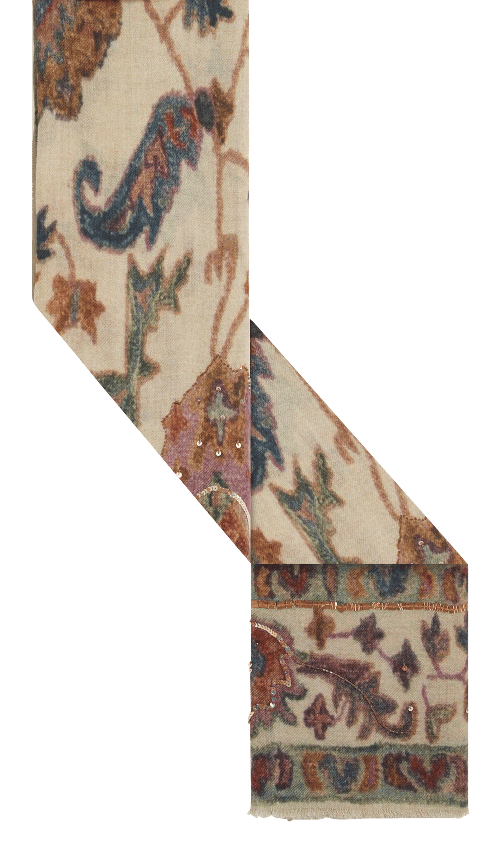 Embroidered printed wool and silk scarf GERARD DAREL Beige