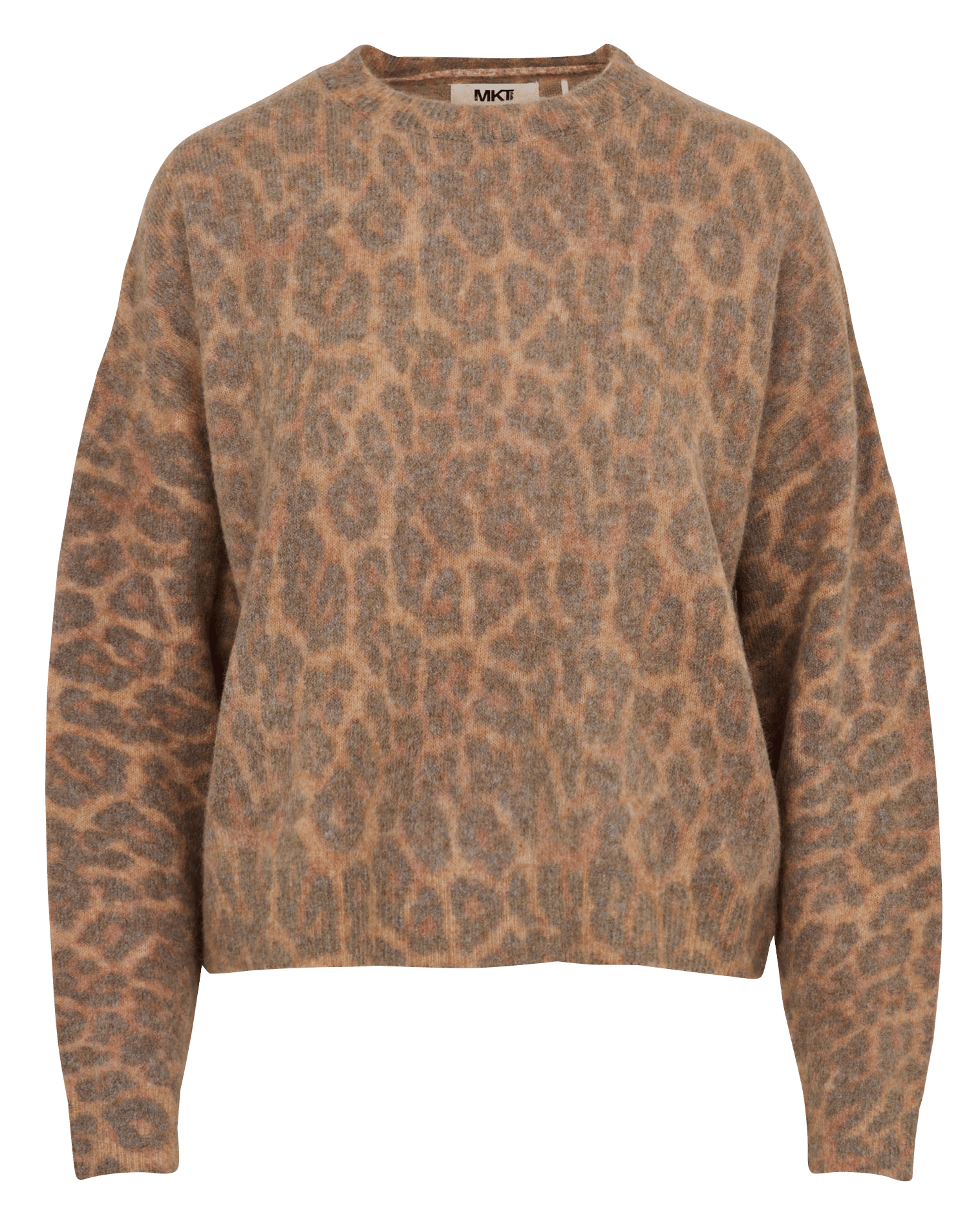 Gerade geschnittener Rundhalspullover mit Animal-Print aus Wollmischung. MKT Braun