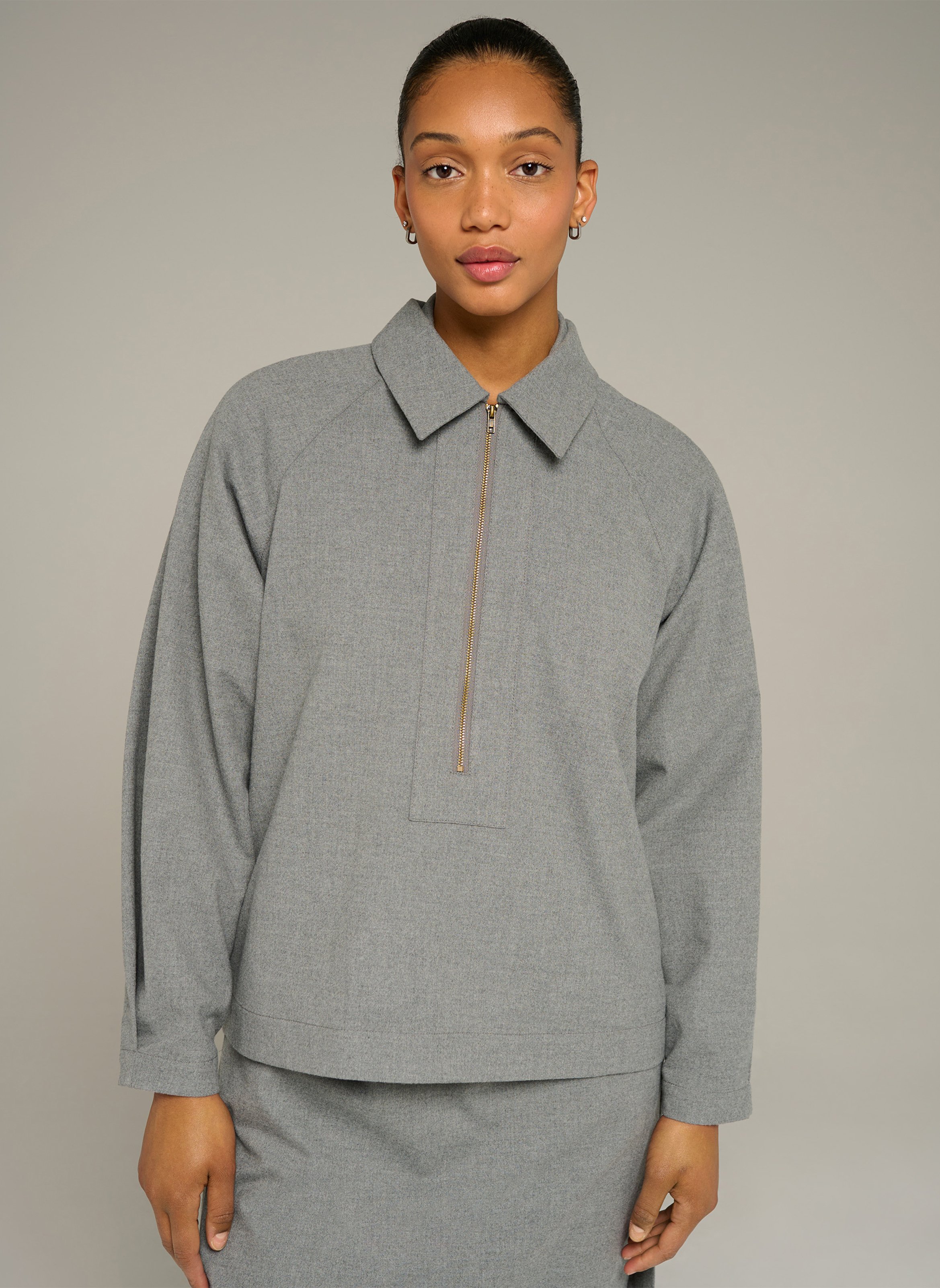 Loose-fit zip-neck sweatshirt COTELAC ACOTE Grey