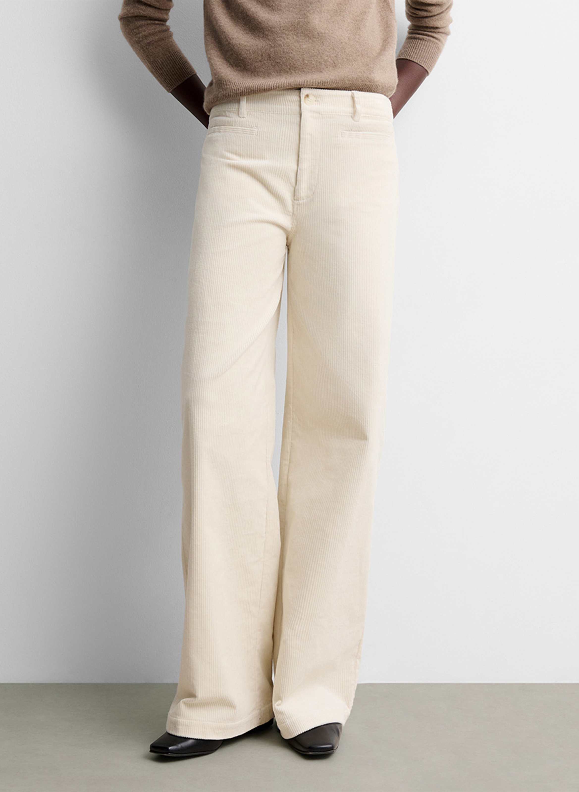 Wijde ribbroek SIMORRA Beige