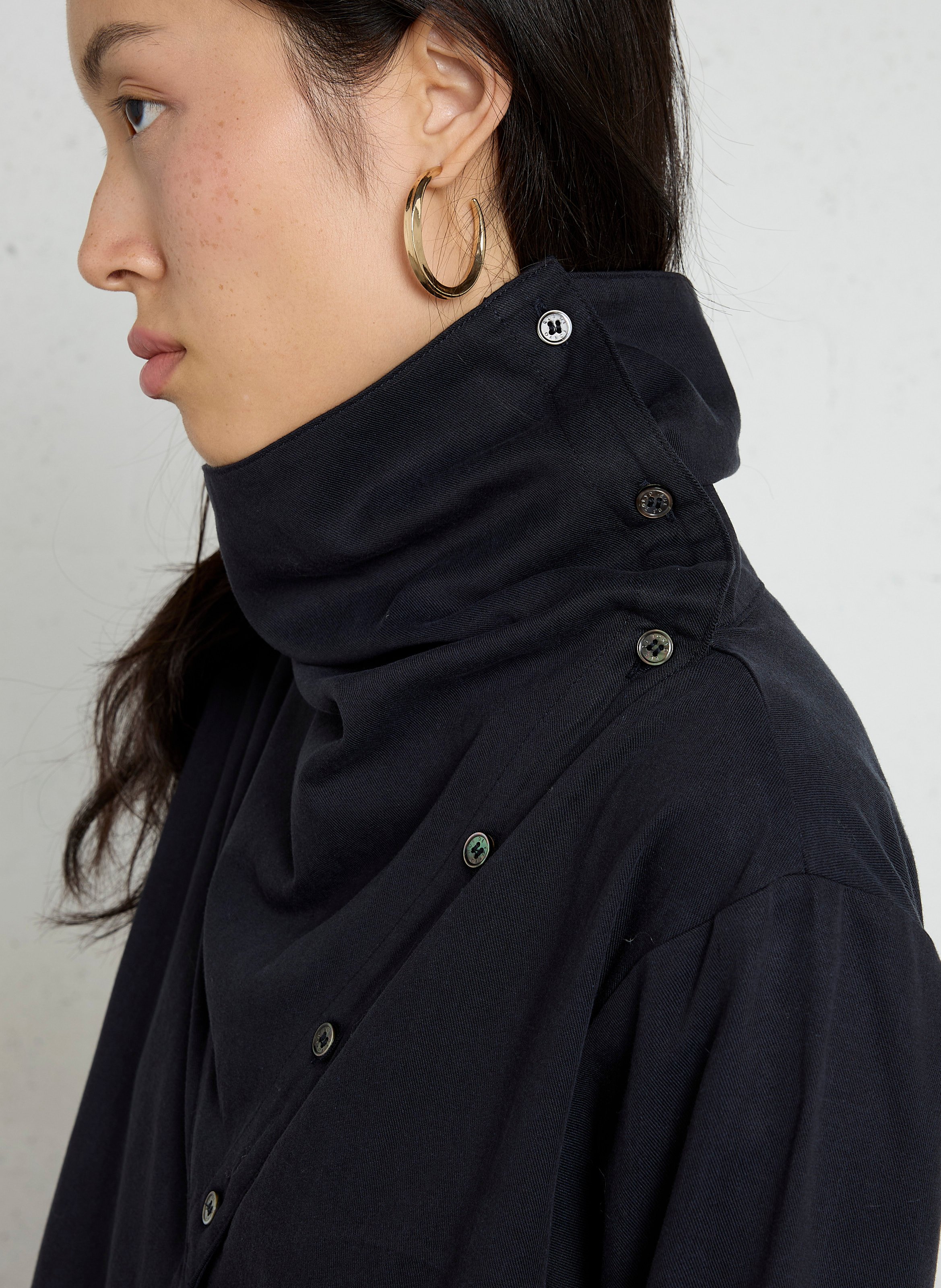 Loose-fitting asymmetrical collar shirt in blended cotton RUE DE TOKYO Blue