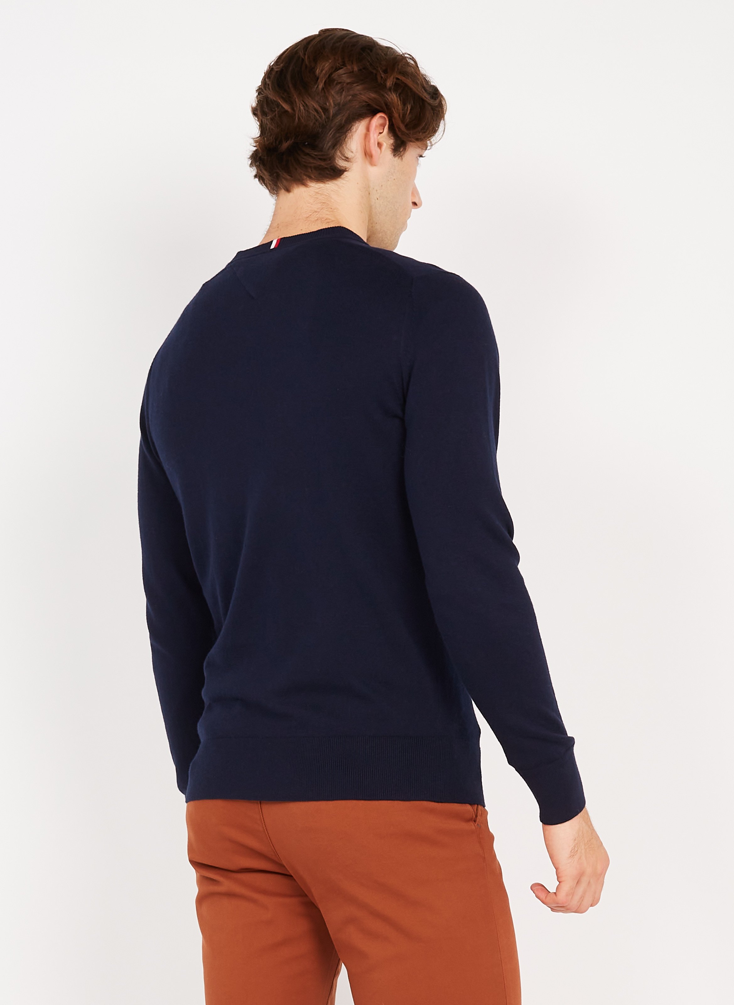 Pull col V regular-fit en coton bio mélangé  TOMMY HILFIGER Bleu
