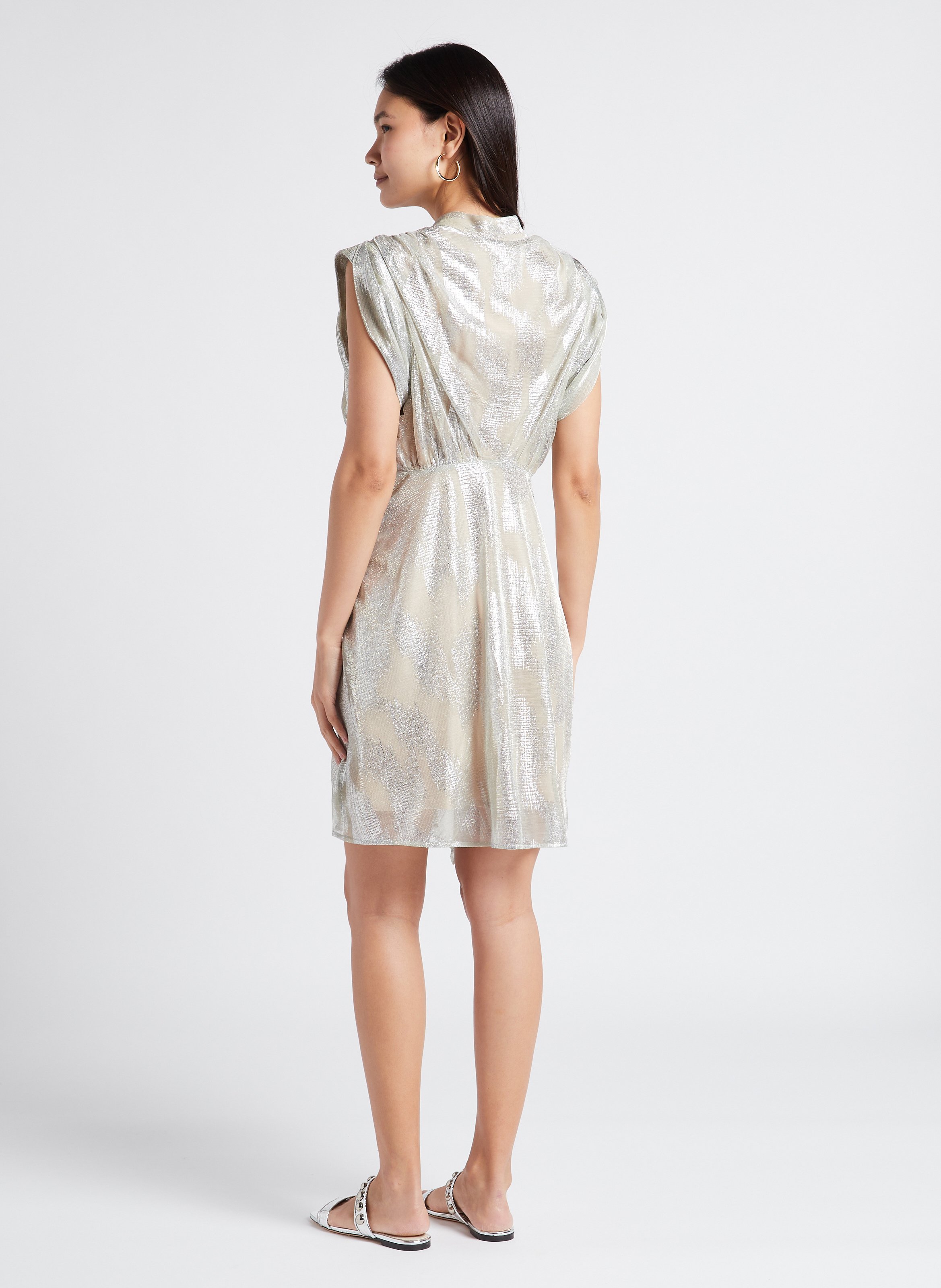 Robe courte col V jacquard métallisé  IRO Argent