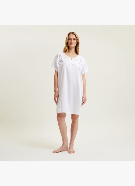 Chemise De Nuit Courte En Coton Uni Hawai Blanc Laurence Tavernier Femme LT1037185 Place des Tendances