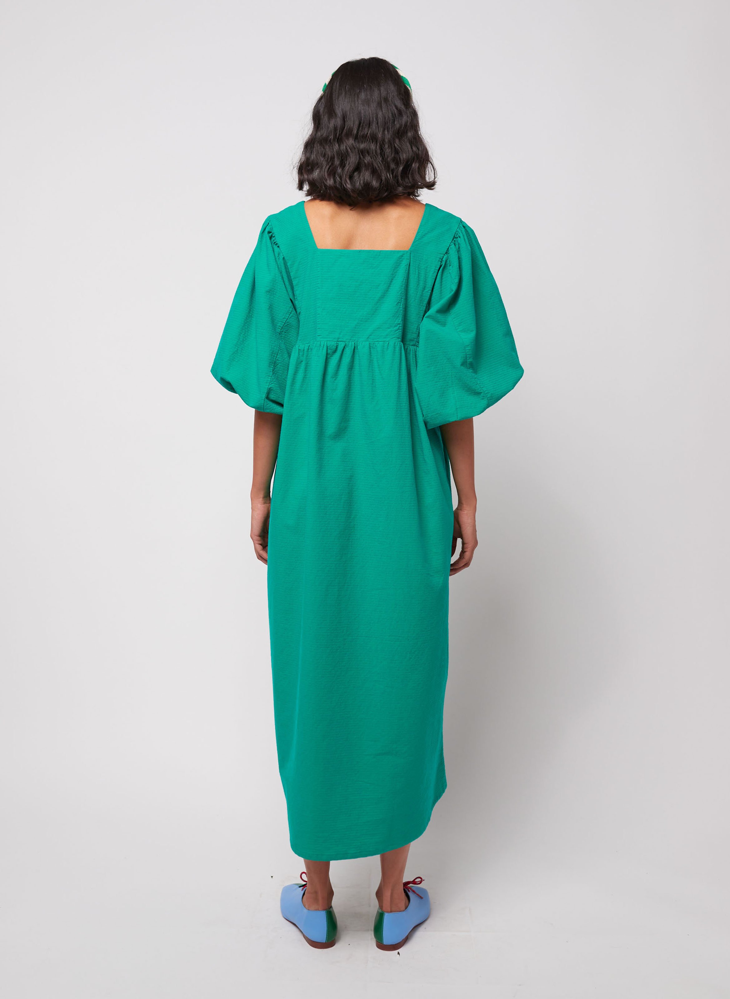 Wijdvallende jurk met vierkante hals van katoen BOBO CHOSES Groen