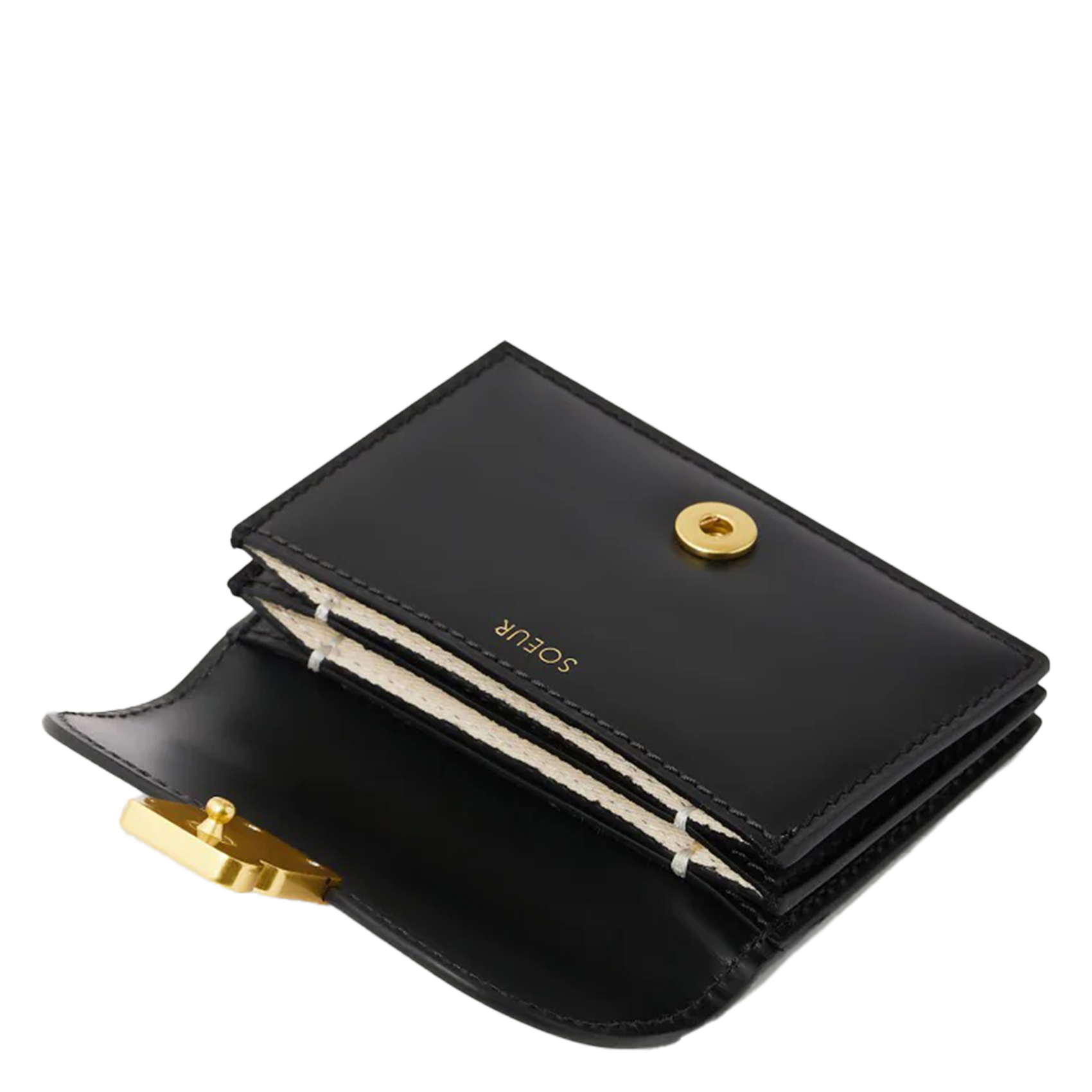 Cowskin leather card case with flap SOEUR Black