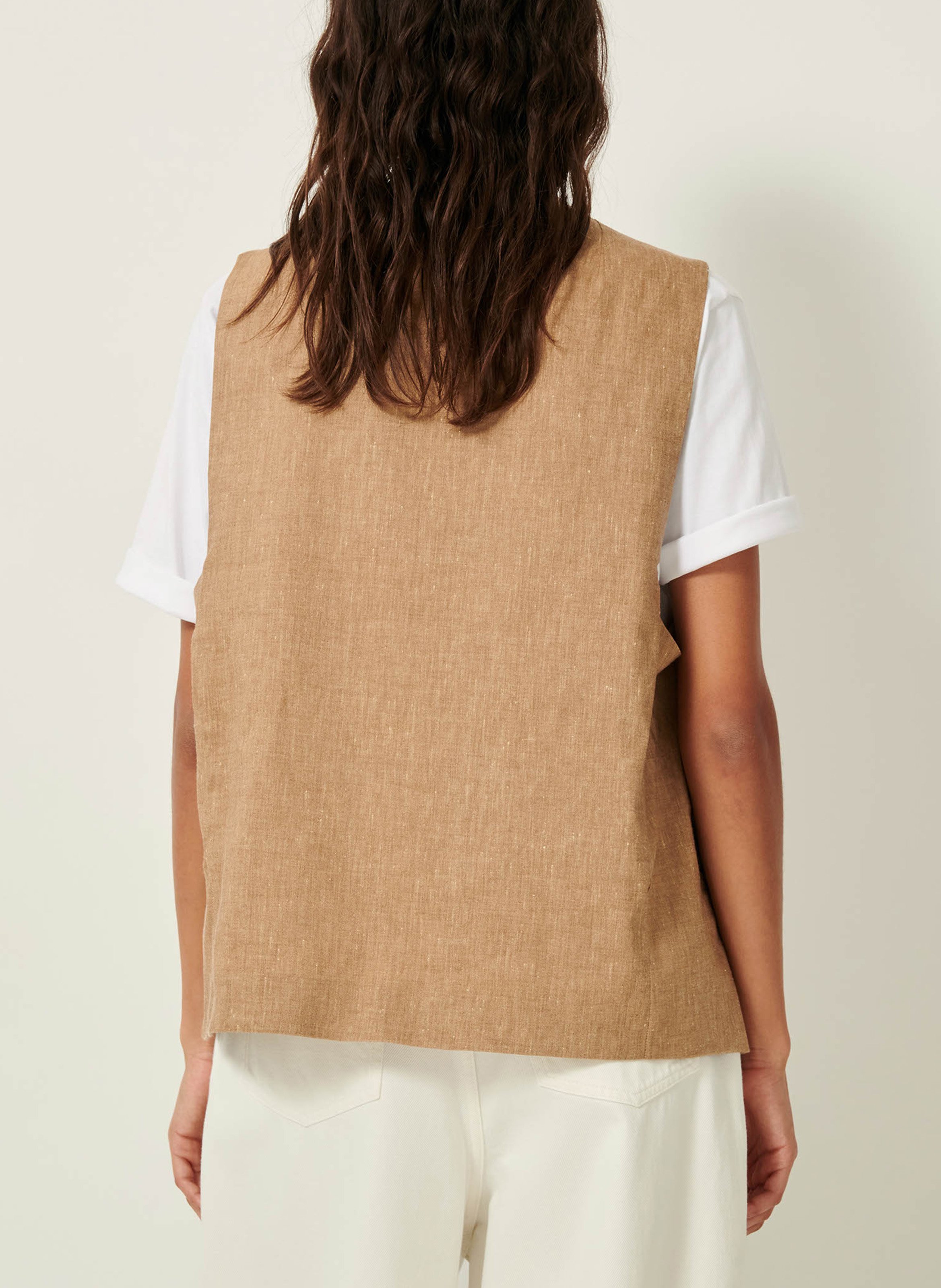 Straight linen-blend tailored jacket SESSUN Beige