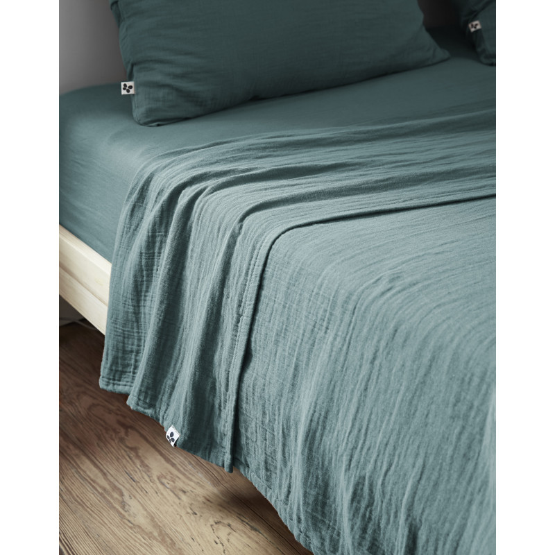 Flat sheet "gaïa" all sizes "cotton gauze" L'EFFET PAPILLON Blue