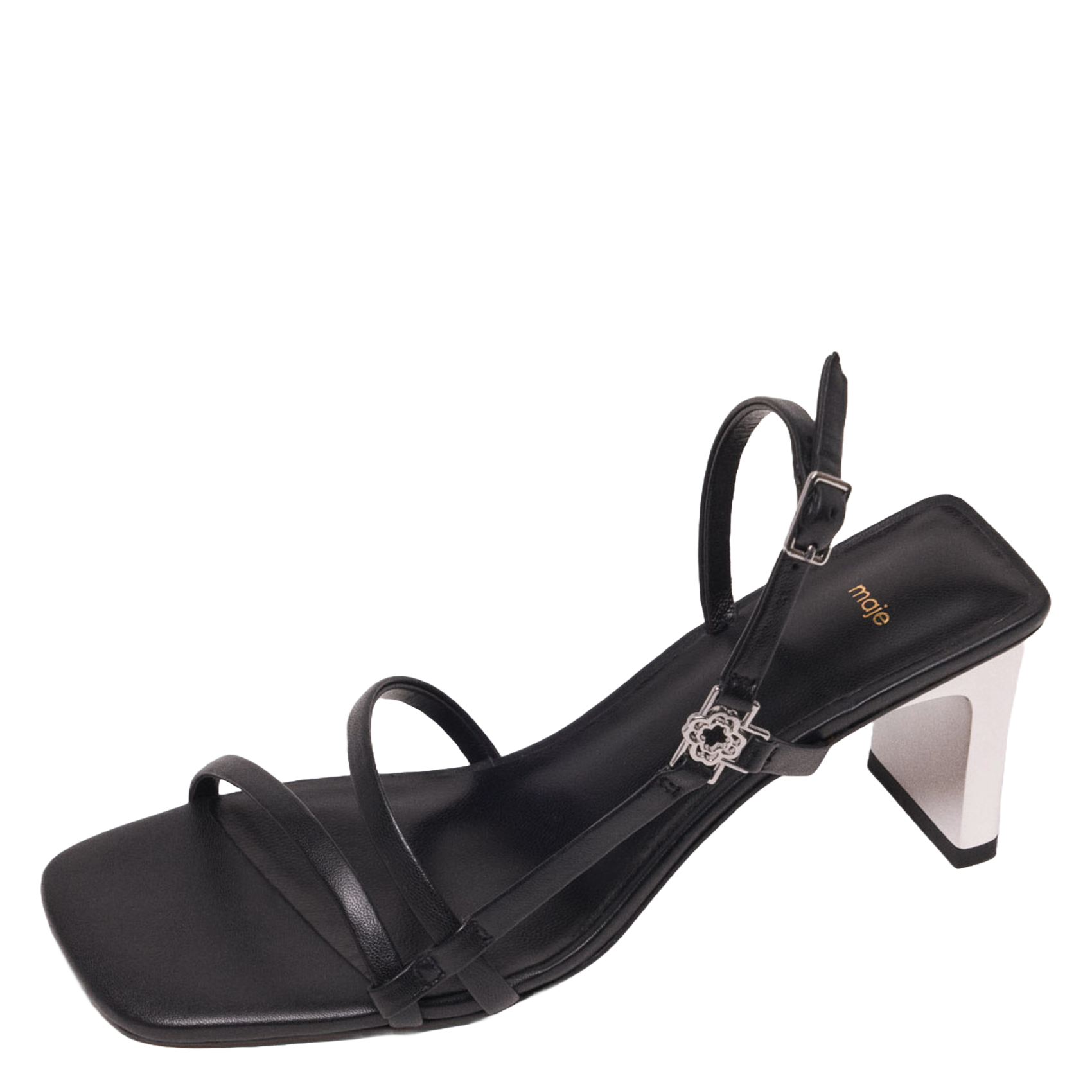 Hoge, glanzende, leren sandalen MAJE Zwart