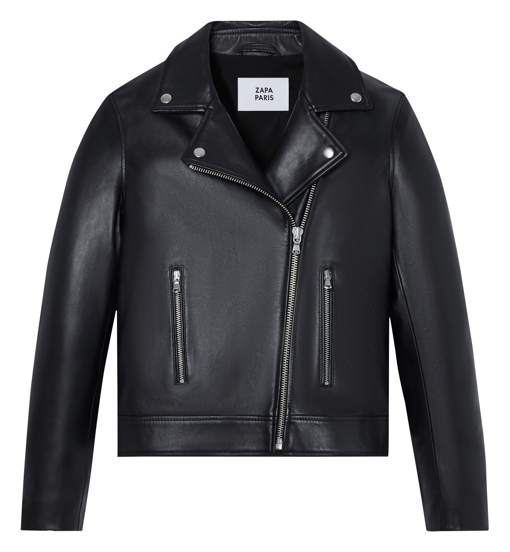 Short leather biker jacket ZAPA Black