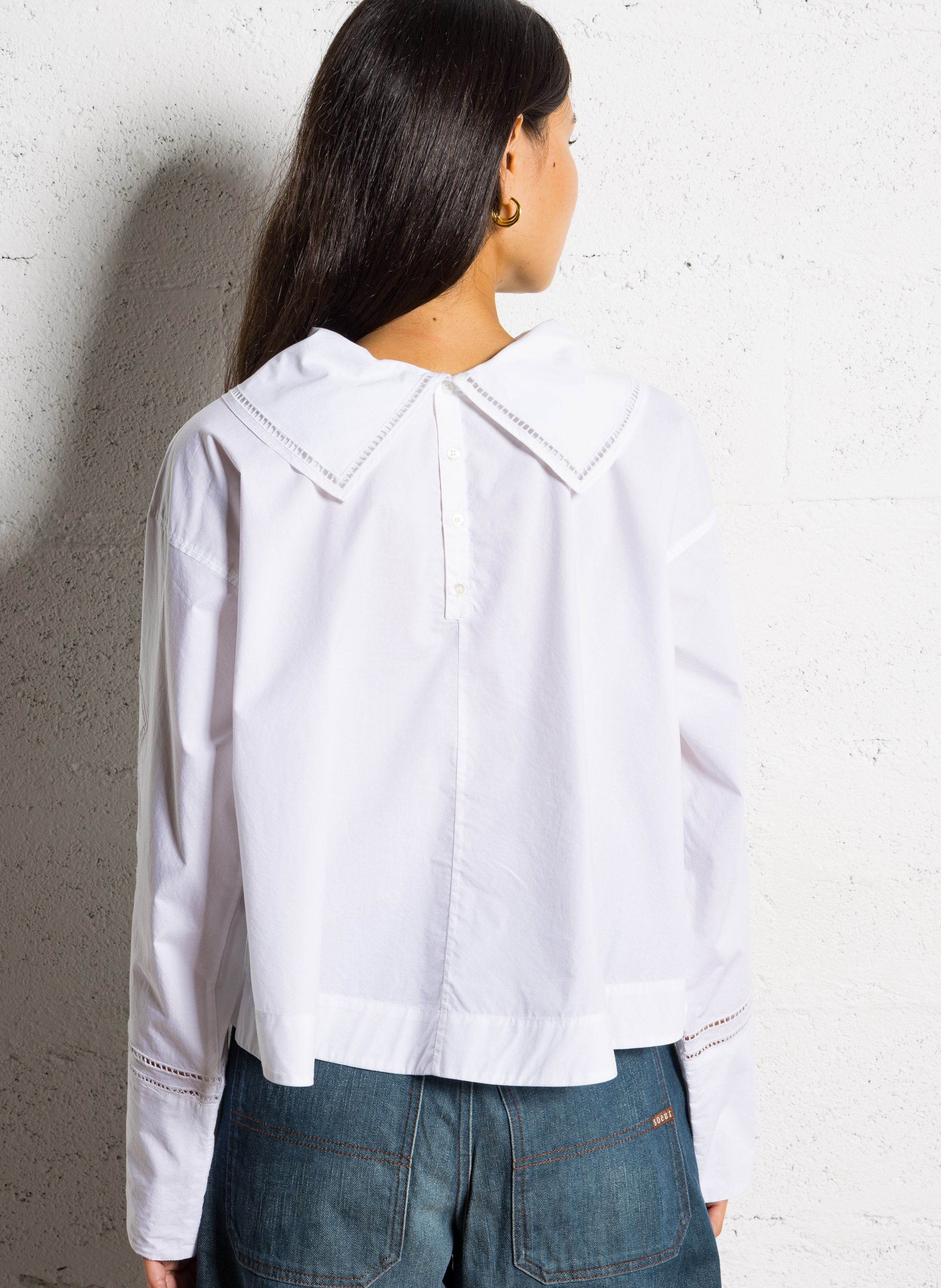 Gerades Baumwollhemd mit Stickerei SOEUR Weiss
