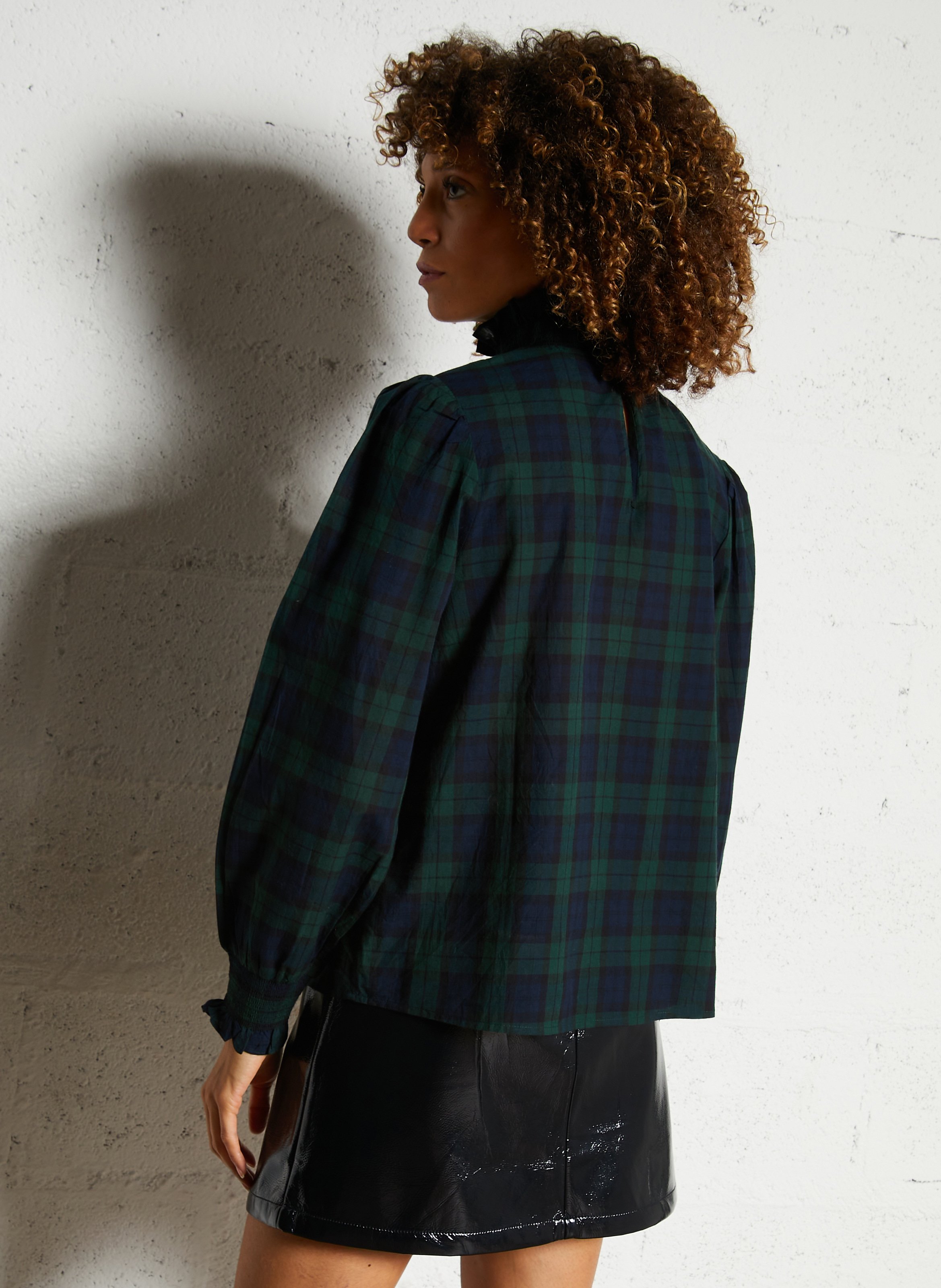 Straight high-neck cotton blouse PETITE MENDIGOTE Blue