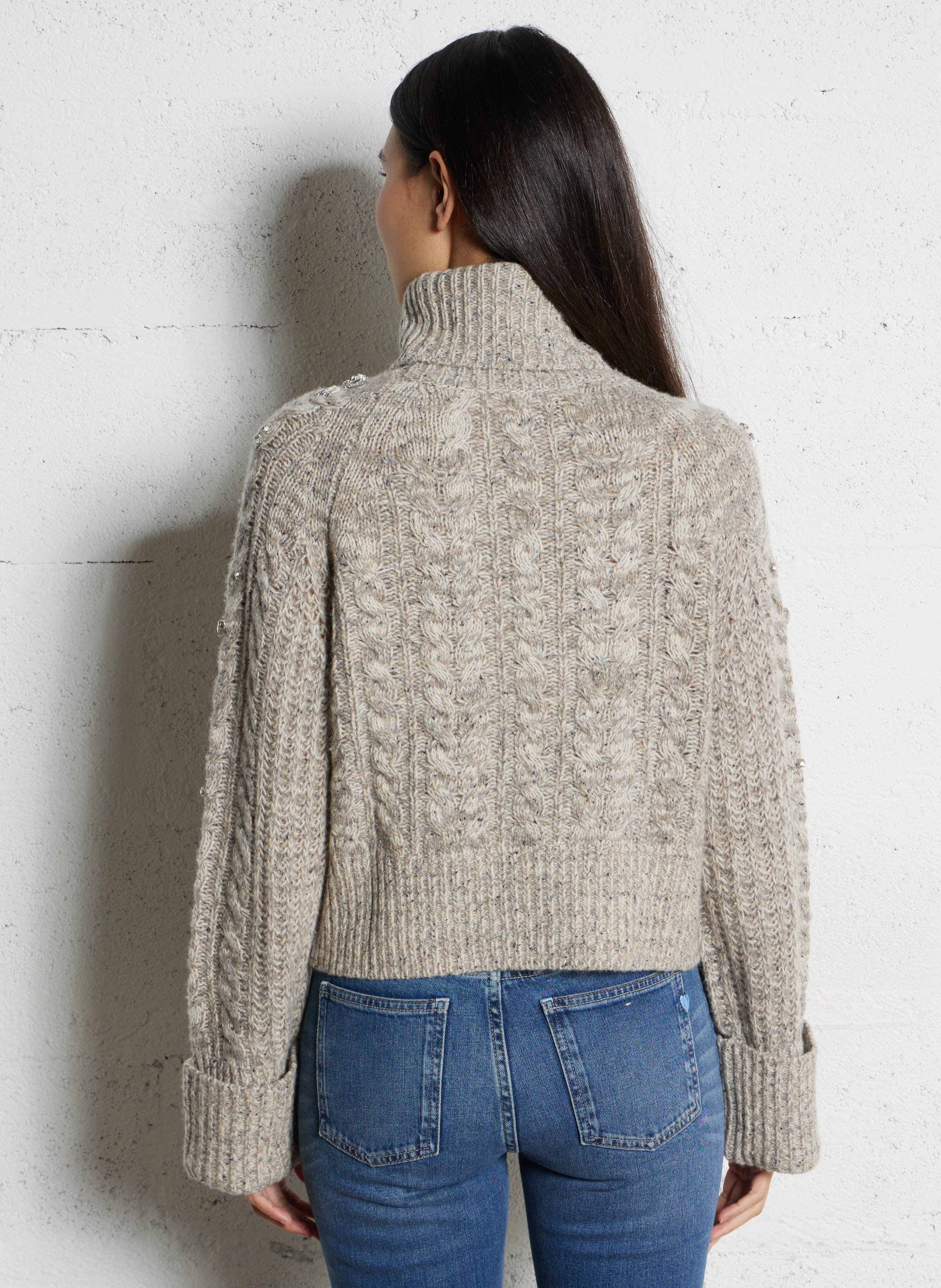 Rechte coltrui van gemengde wol met strass FABIENNE CHAPOT Beige