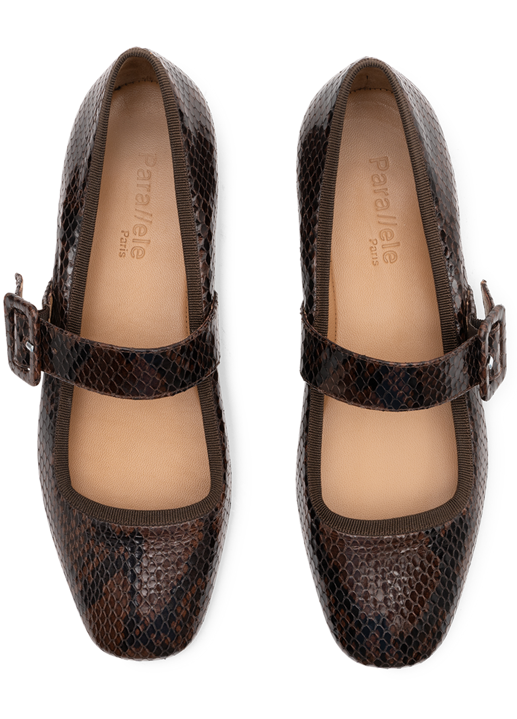 Printed espresso leather ballerina flats PARALLELE PARIS Brown