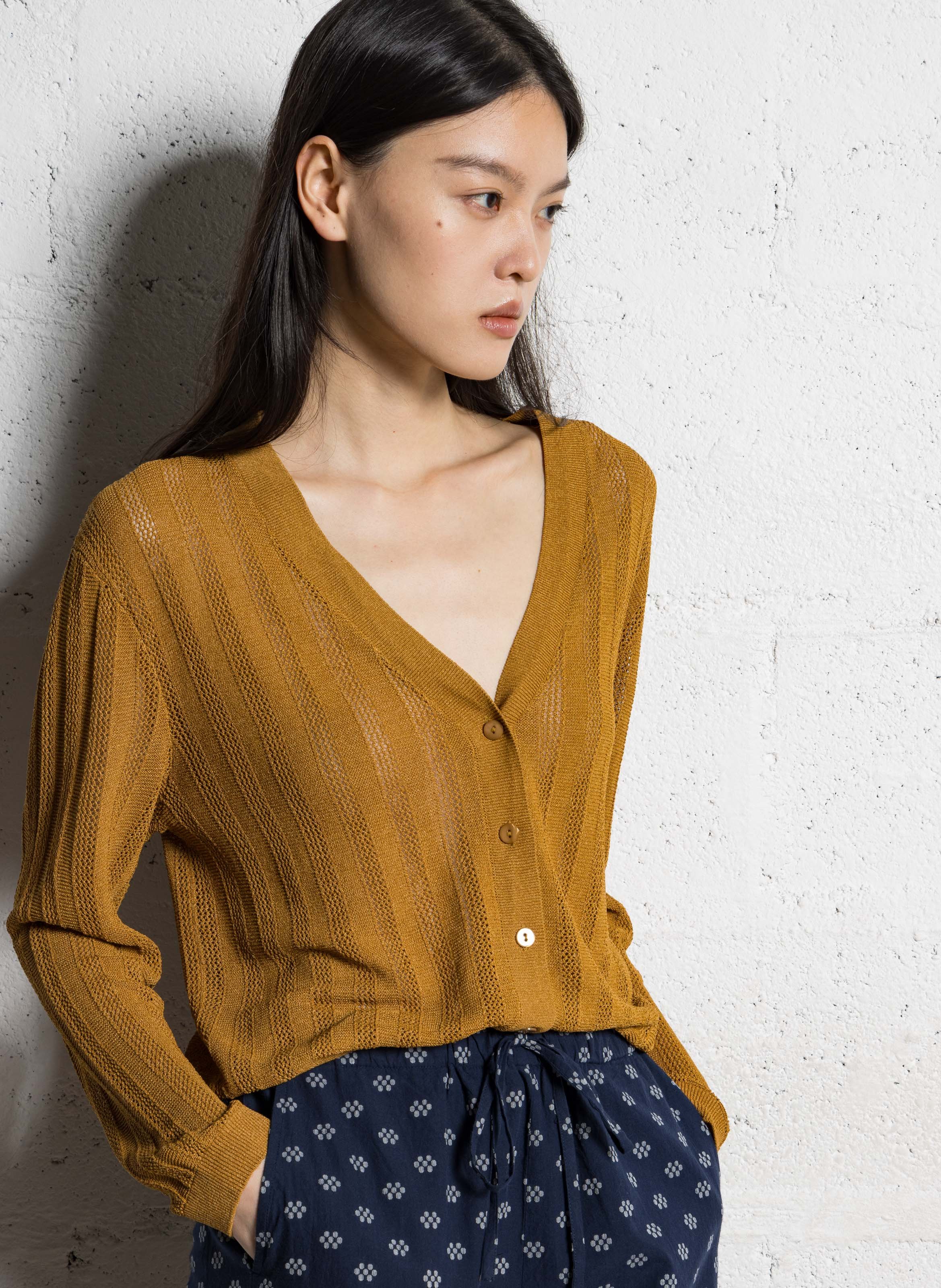 Recht, gebreid vest met ajourmotiefje NICE THINGS Beige