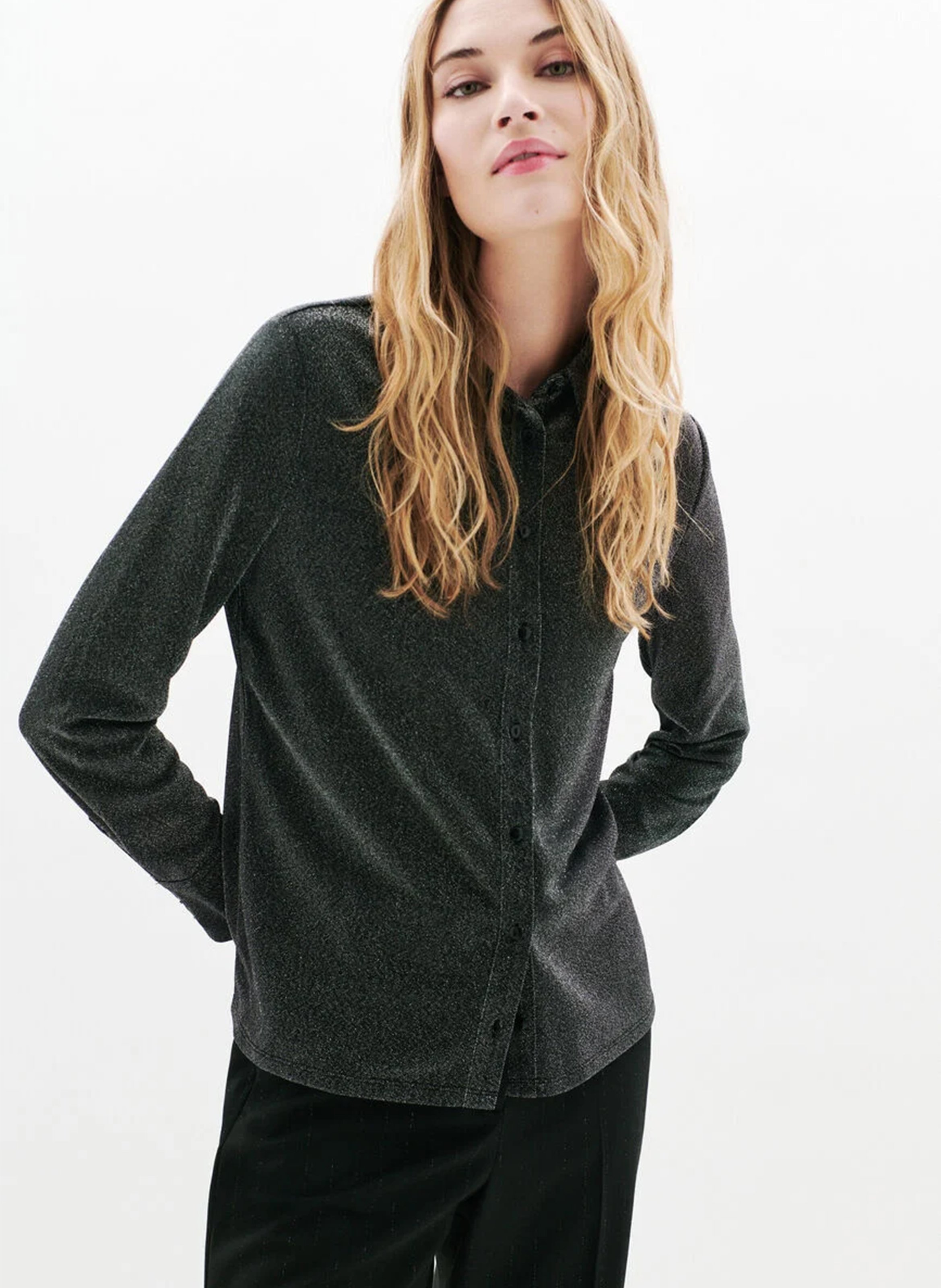 Straight shirt with classic sequined collar CAROLL