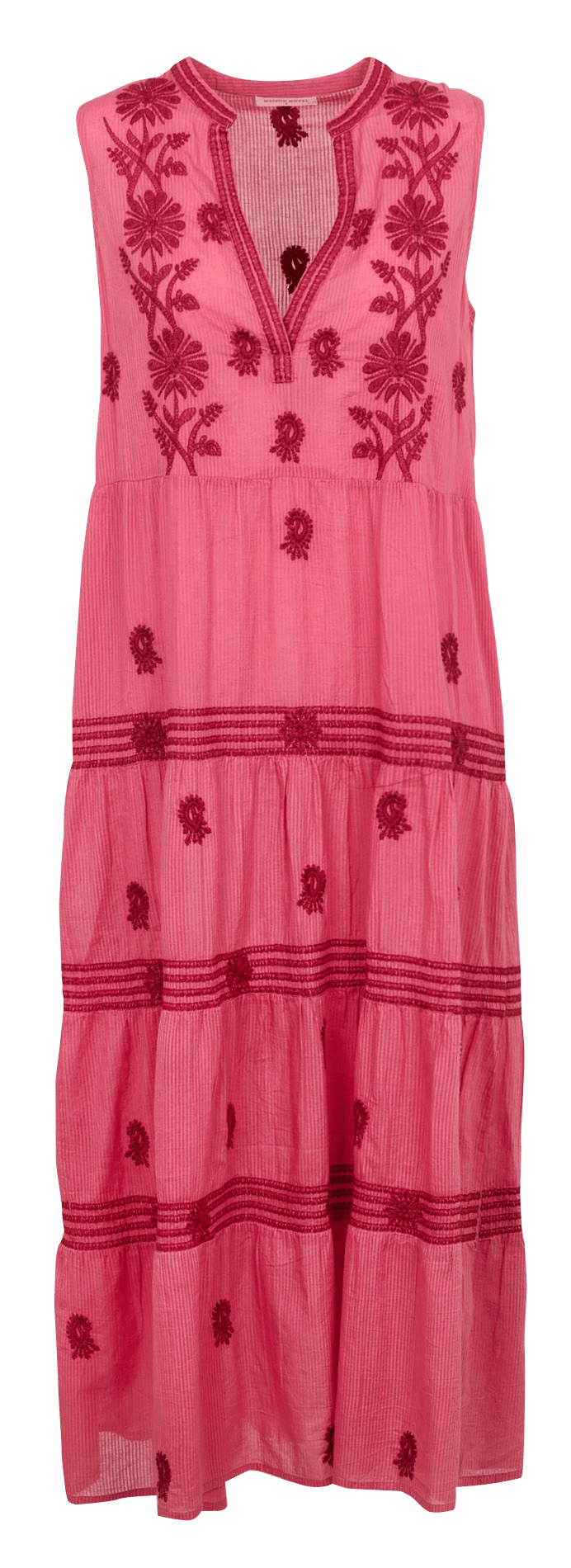 Ärmelloses langes gestreiftes Kleid mit Stickereien MAISON HOTEL Rosa