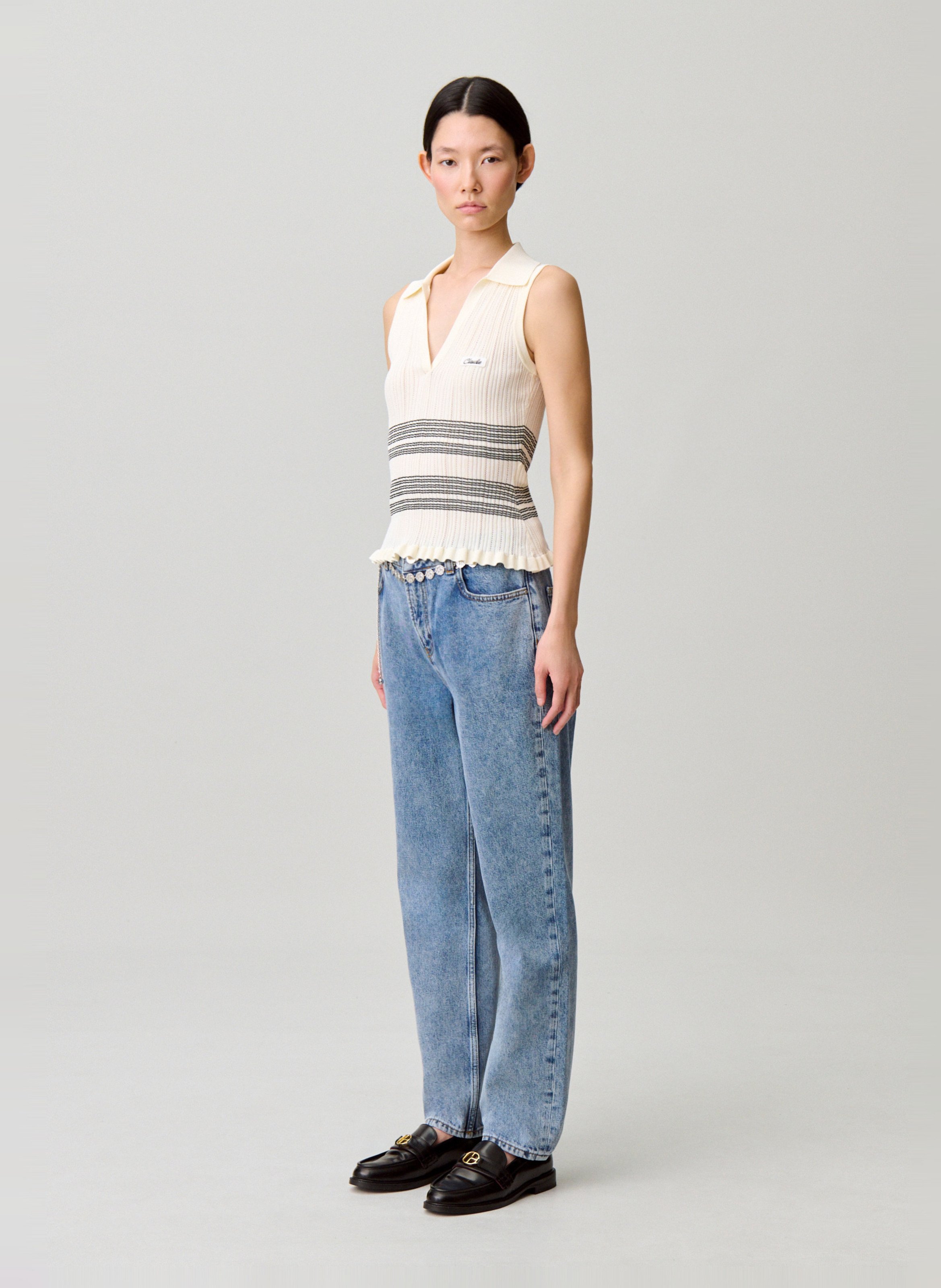 Ribbed V-neck Fitted Top CLAUDIE PIERLOT Multicolored