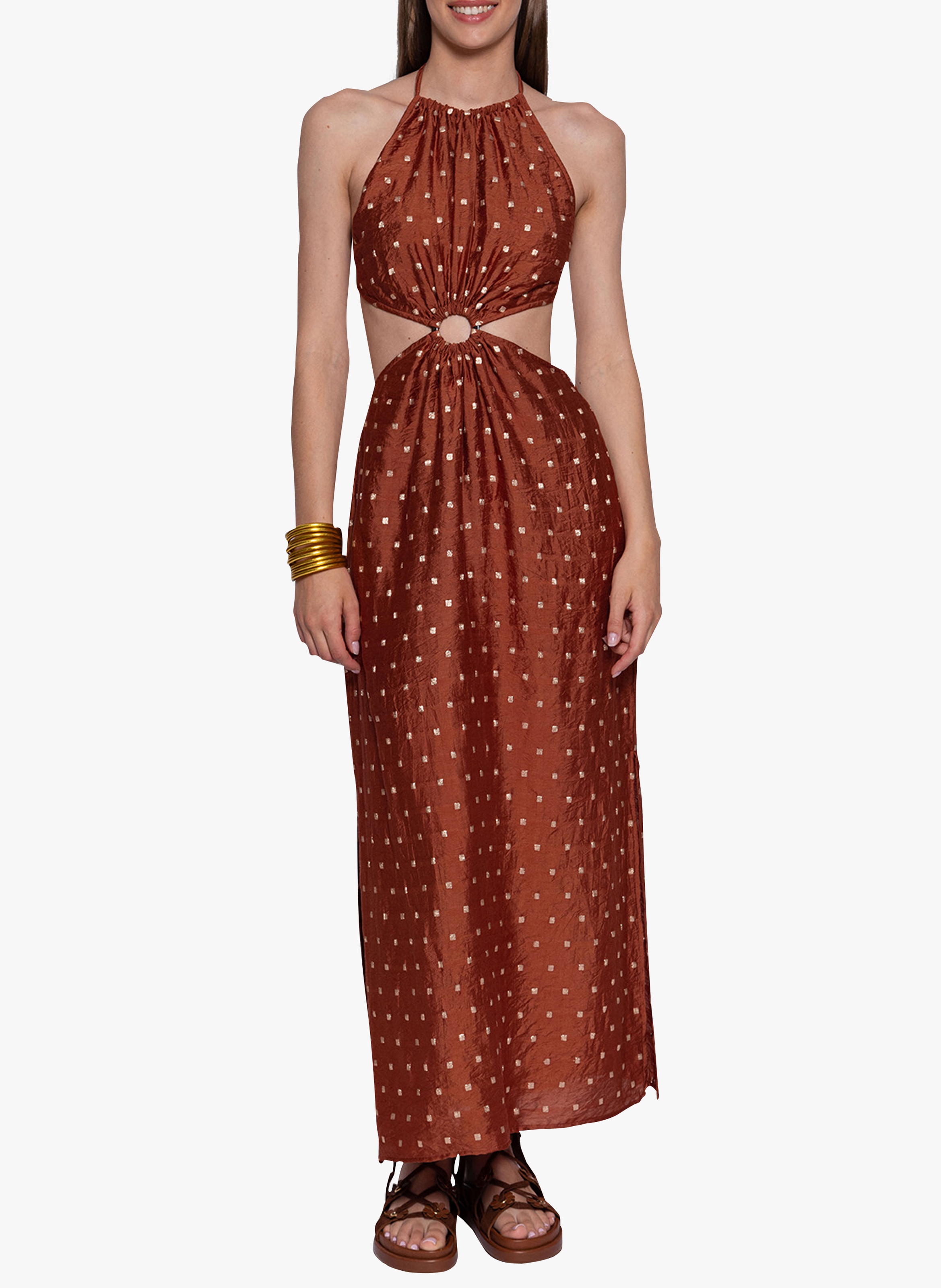 Robe longue dos nu à motifs  SUNDRESS Marron