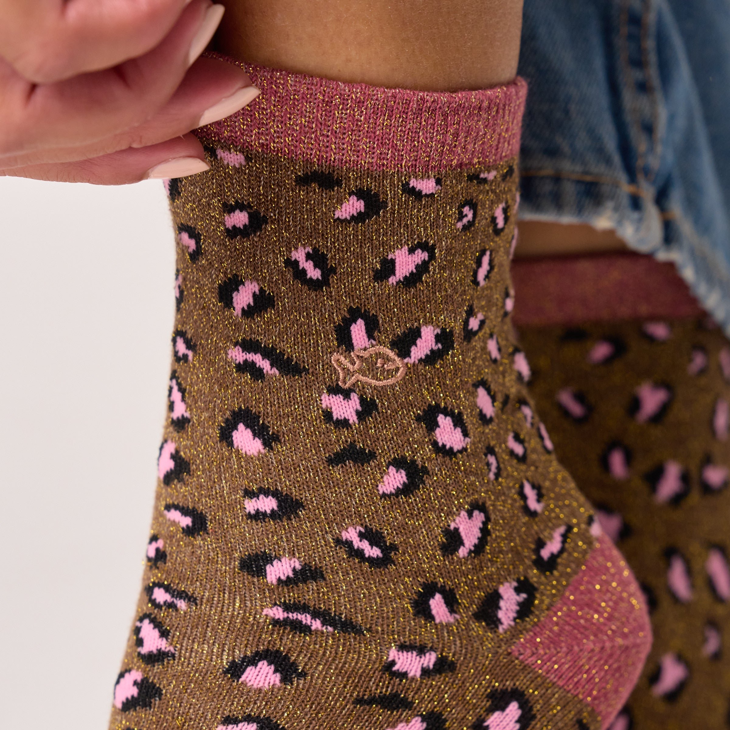 Leopard Combed Cotton Socks Brown