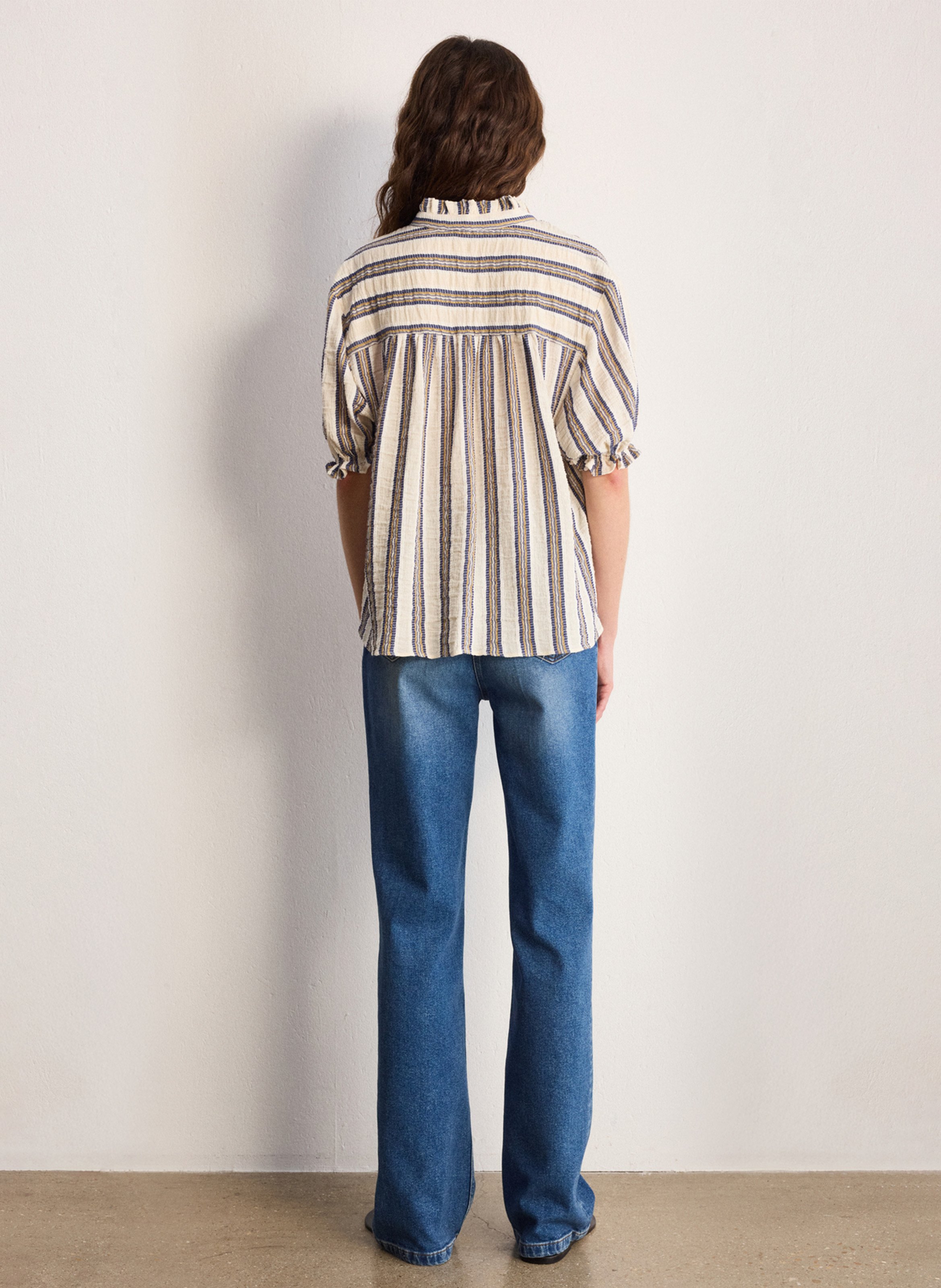 Bluse mit Stehkragen und Volants aus Baumwollmischung PABLO Beige