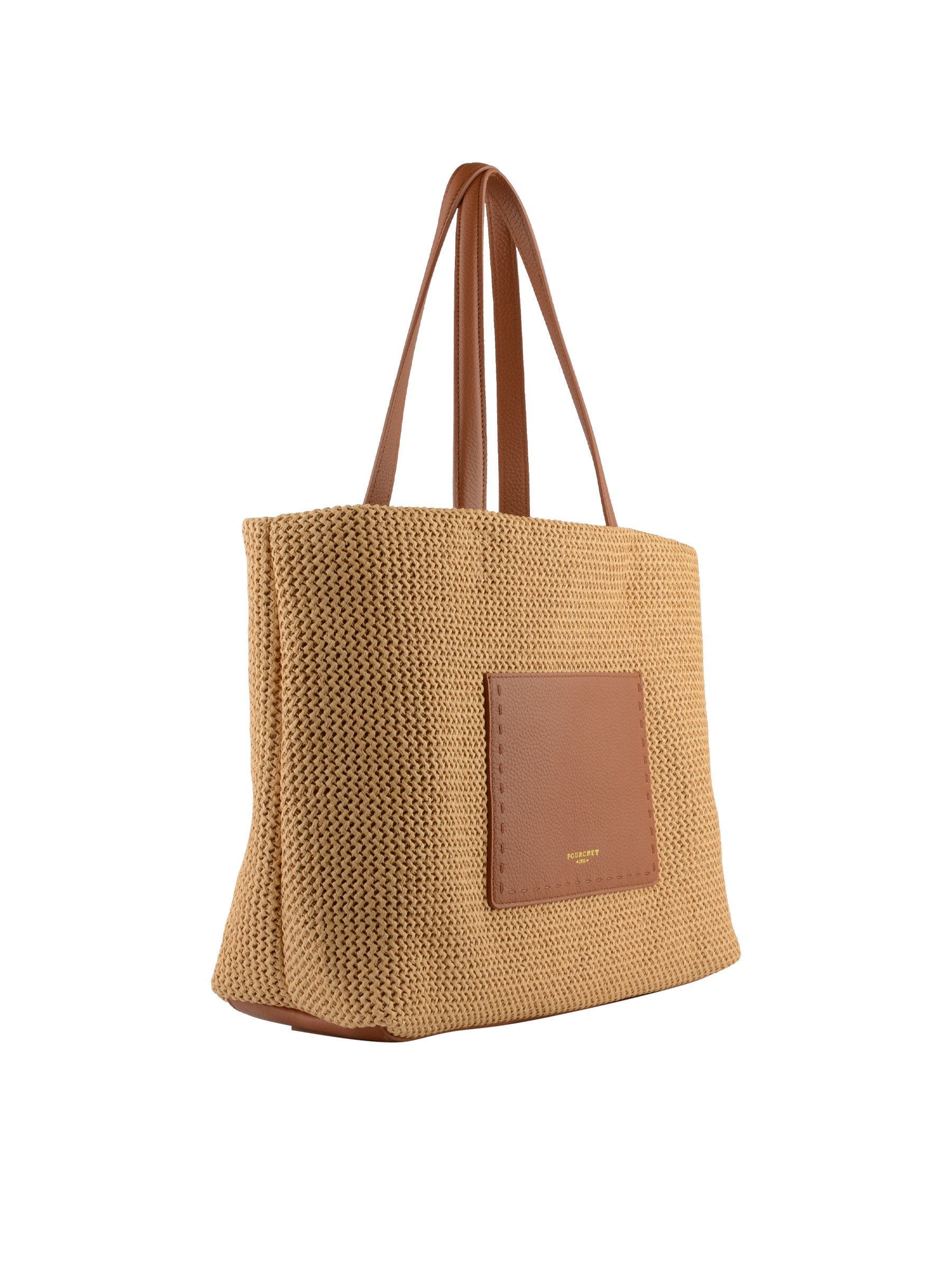 Straw shoulder bag trimmed with leather POURCHET Brown
