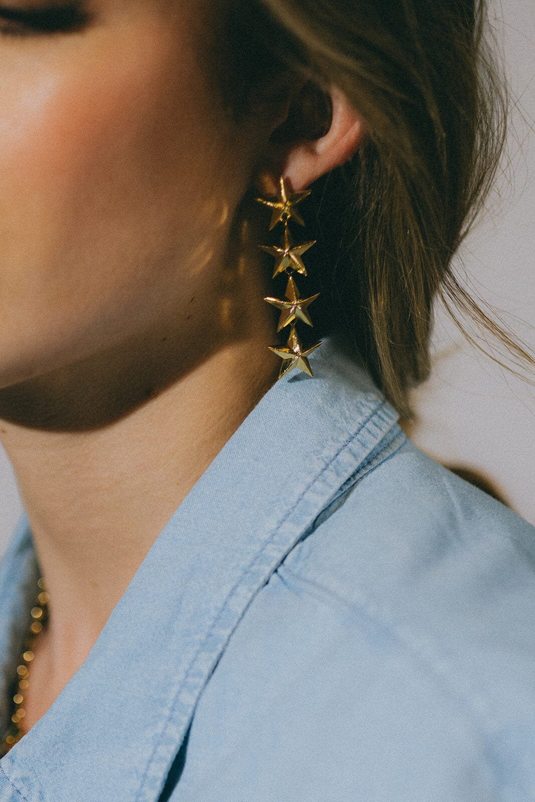 Silver-plated star drop stud earrings MONSIEUR SIMONE Golden