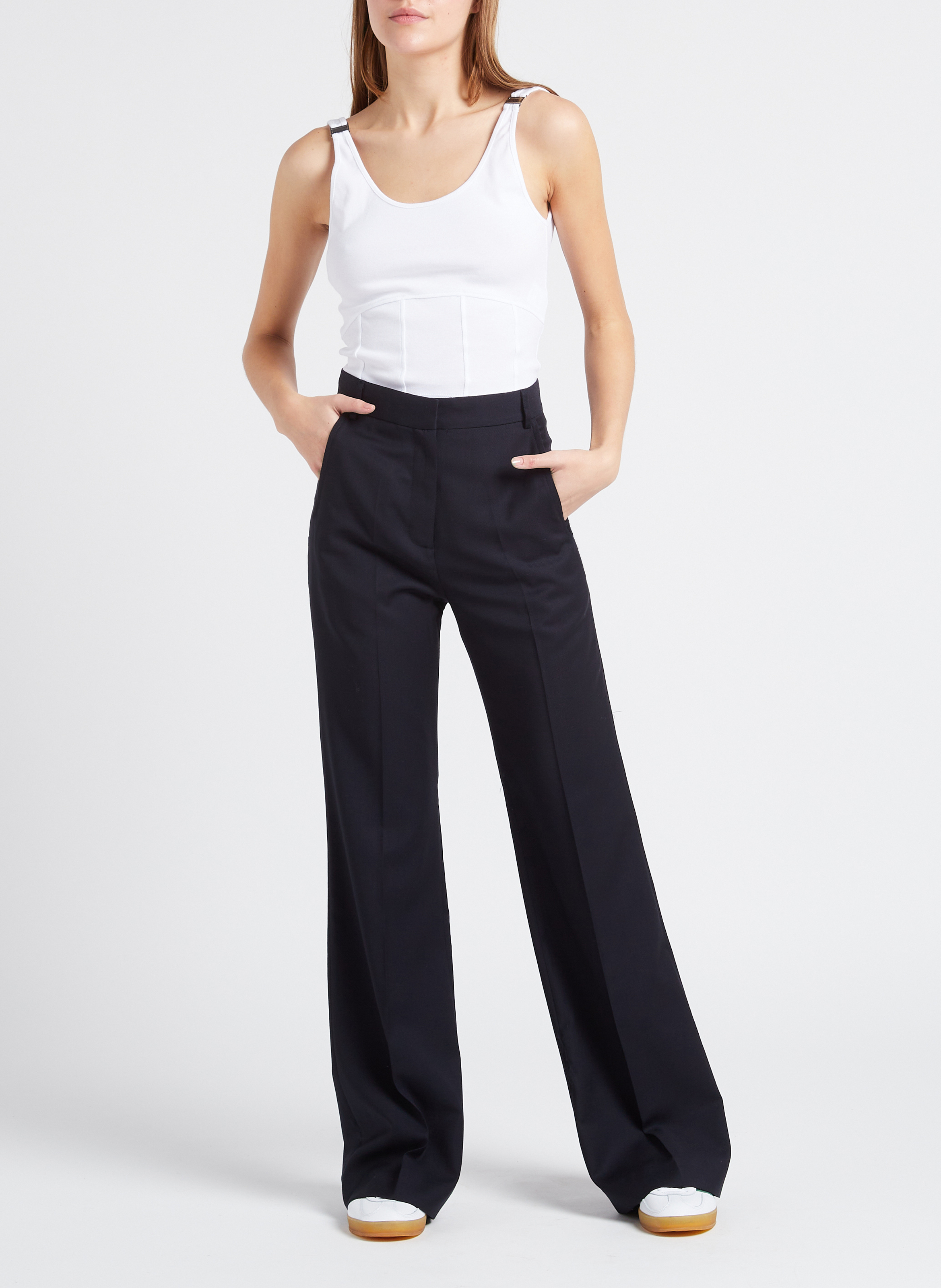 Cotton-blend cropped tank top with spaghetti straps with plunge back MARGAUX LONNBERG White