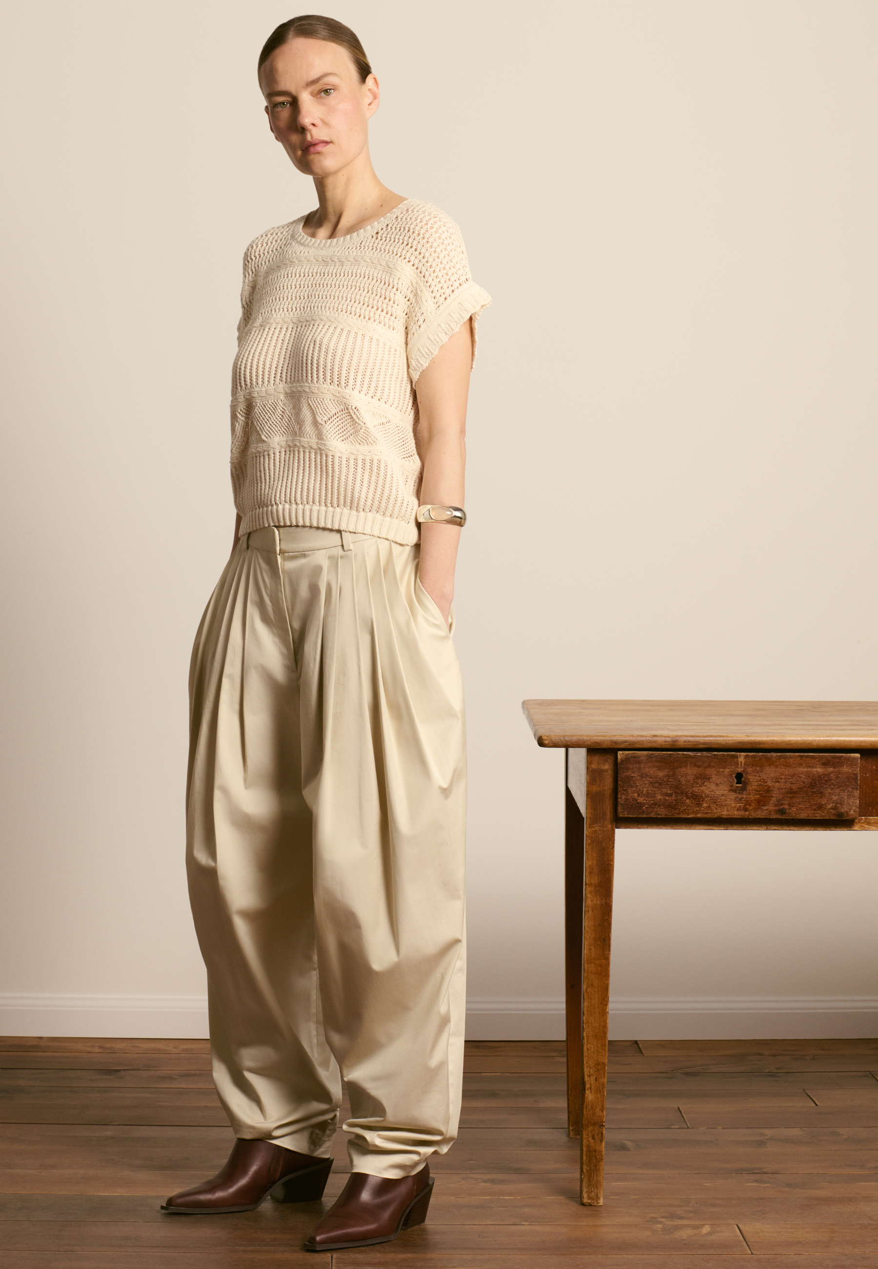 T-shirt en coton ajourée MAISON MONTAGUT Blanc