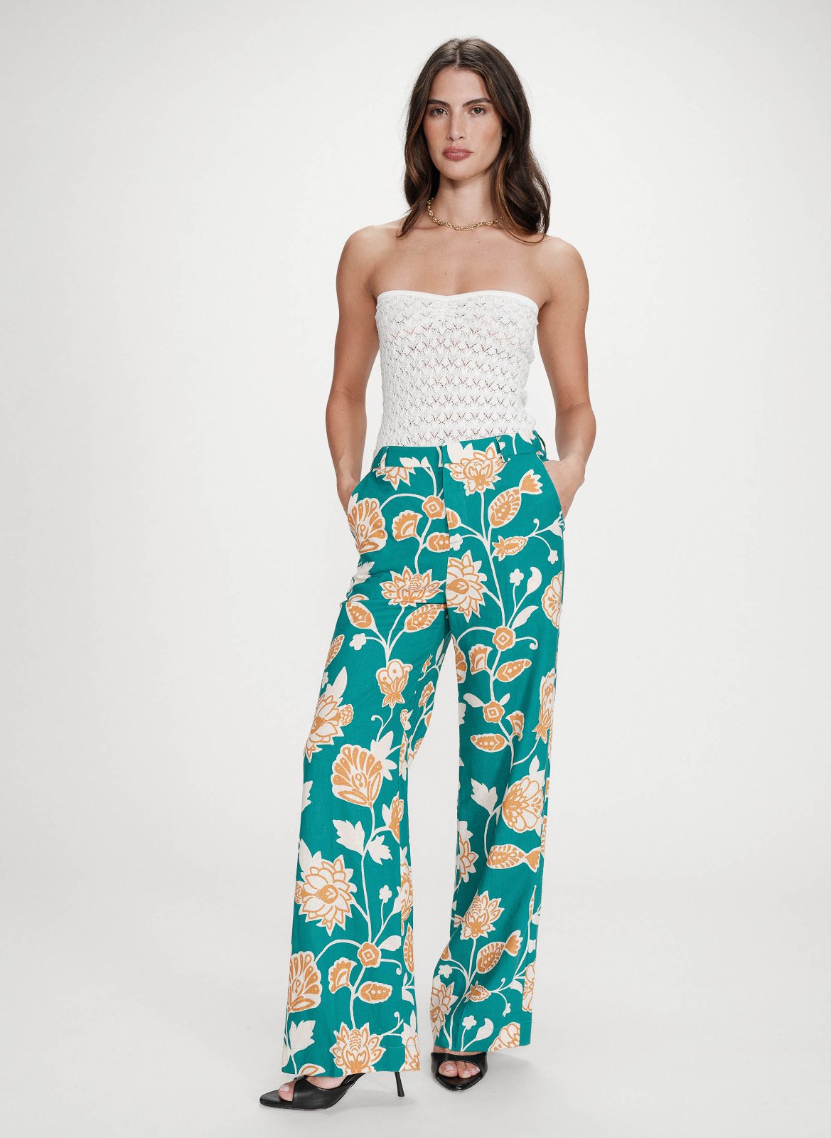 Pantalon taille haute imprimé floral GRACE ET MILA Vert