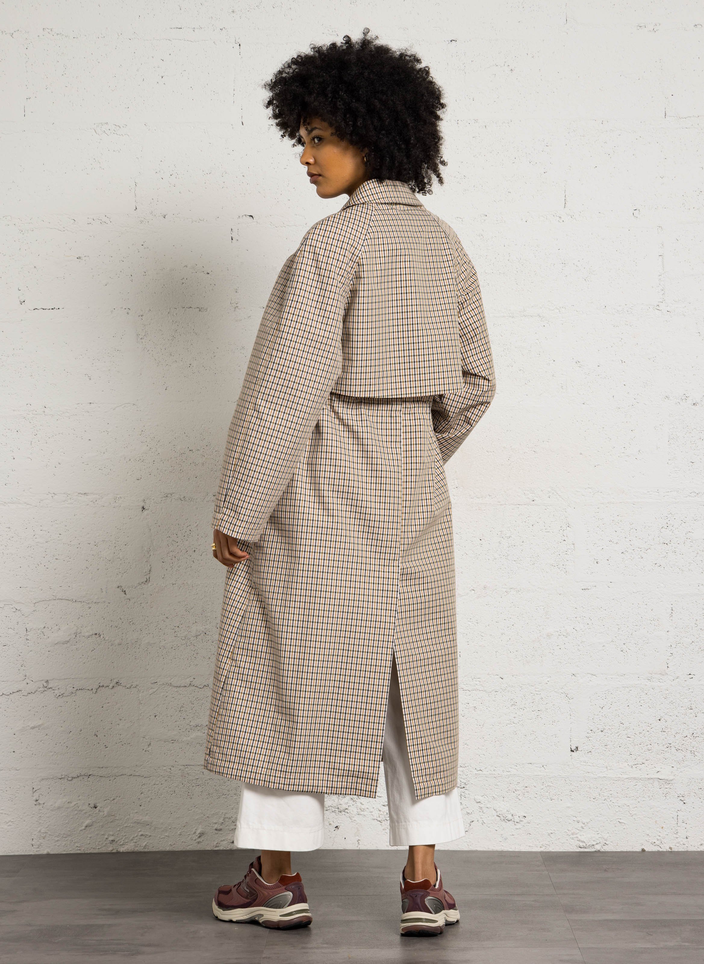 Long straight checked trench coat DES PETITS HAUTS Multicolored
