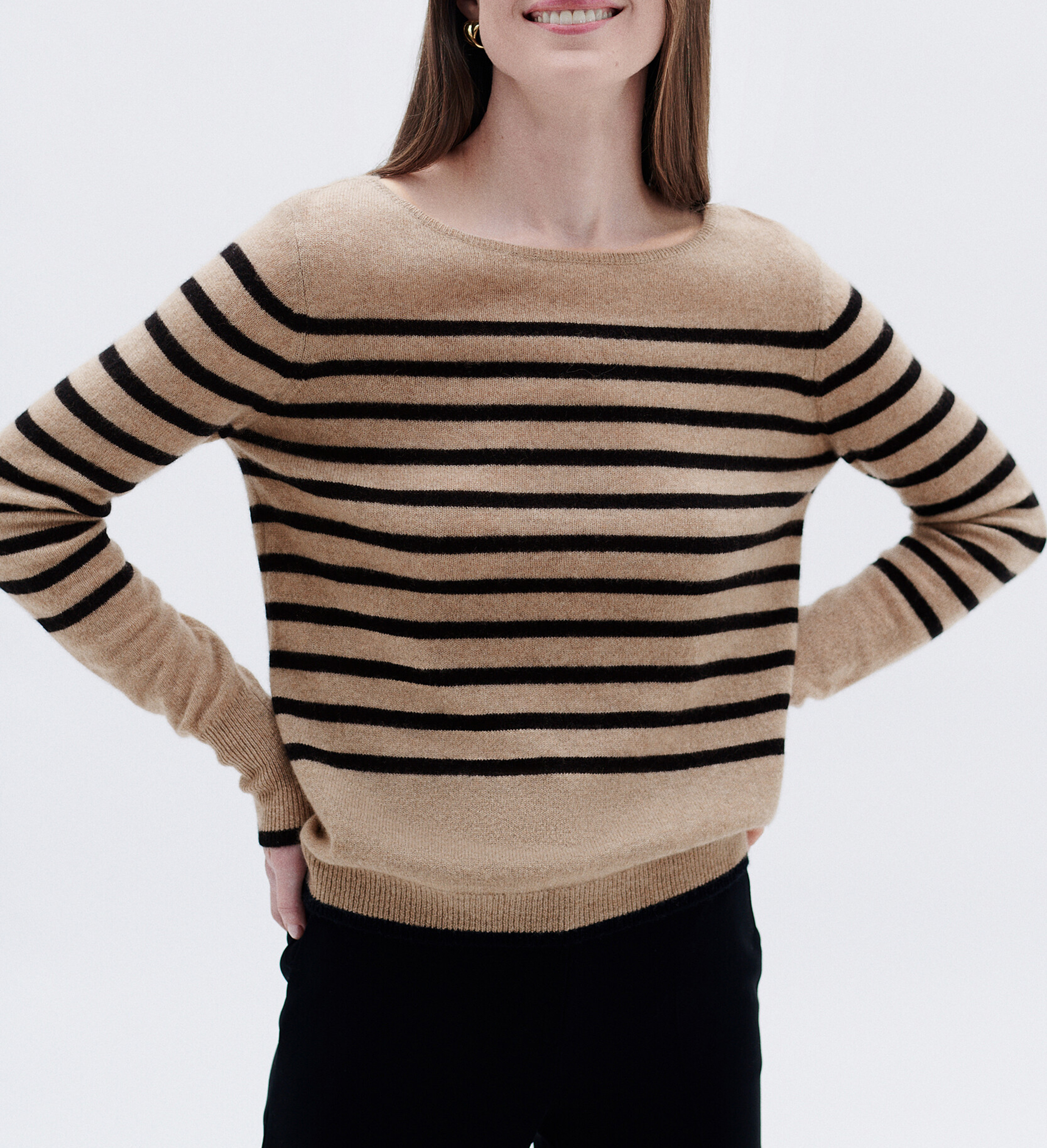 Trui van kasjmier in marinelook met boothals CAROLL Beige