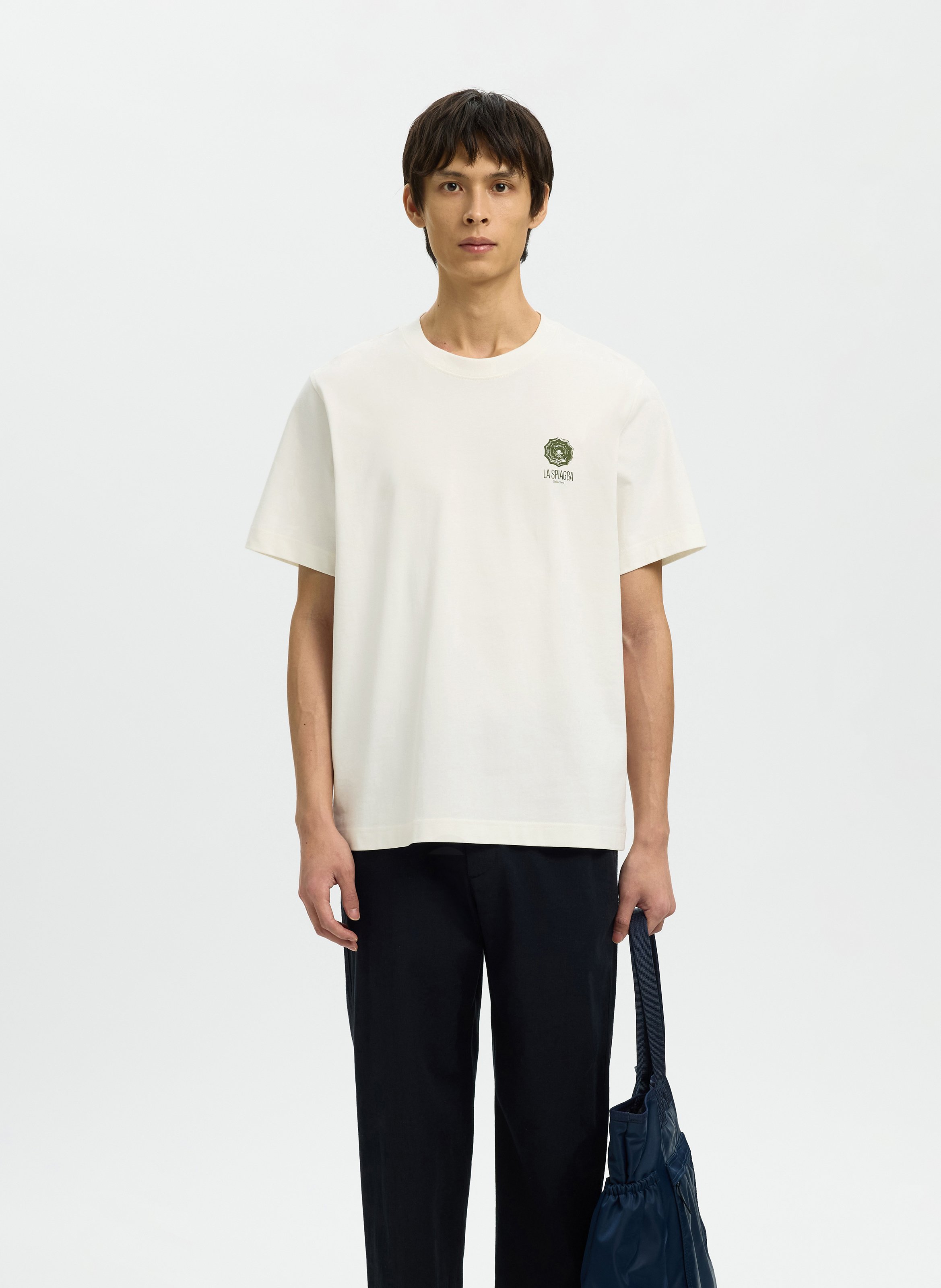 Oversized round neck organic cotton t-shirt SELECTED Beige