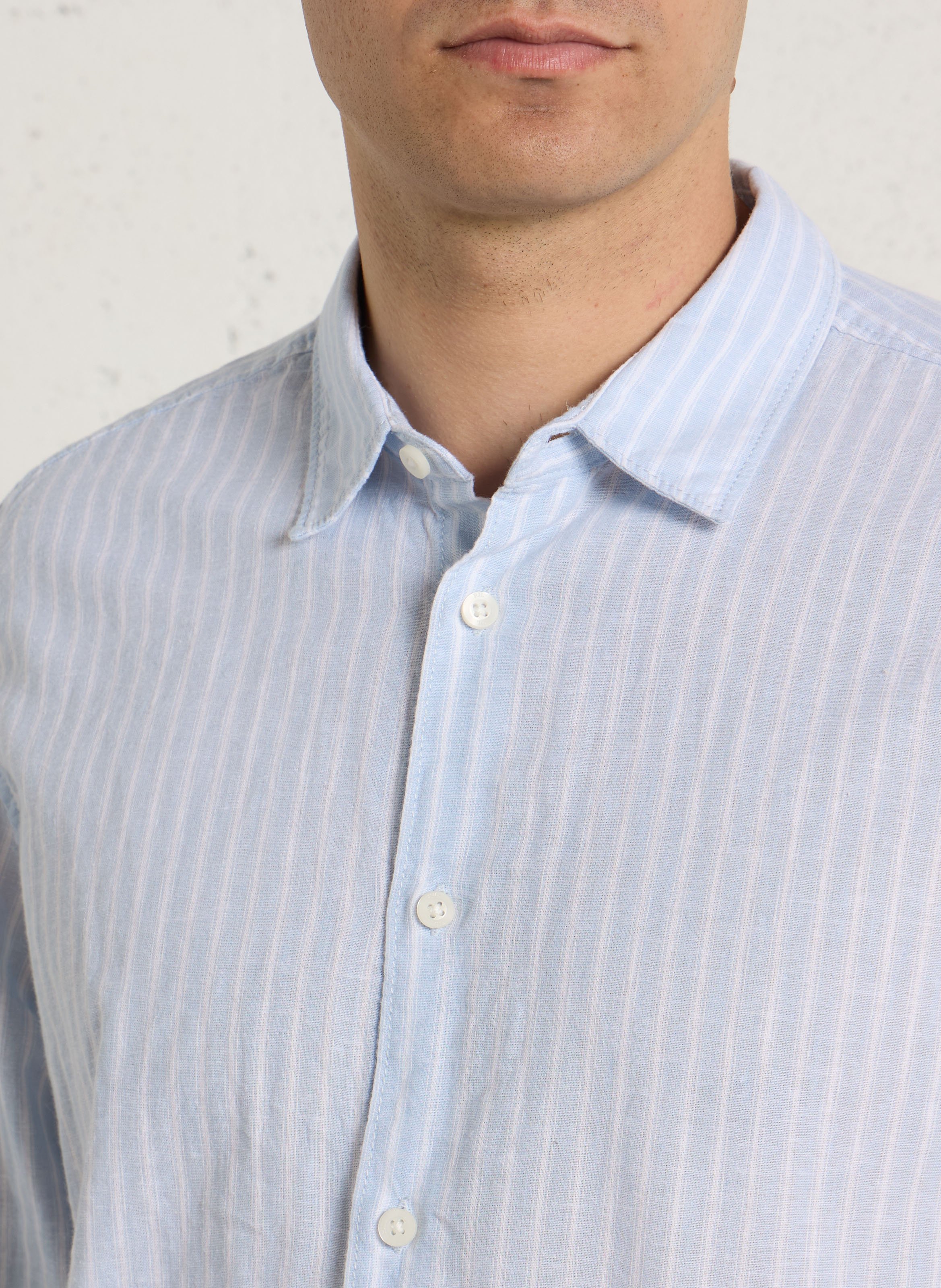 Regular-fit shirt with classic striped collar in linen and cotton PEPE JEANS Blue
