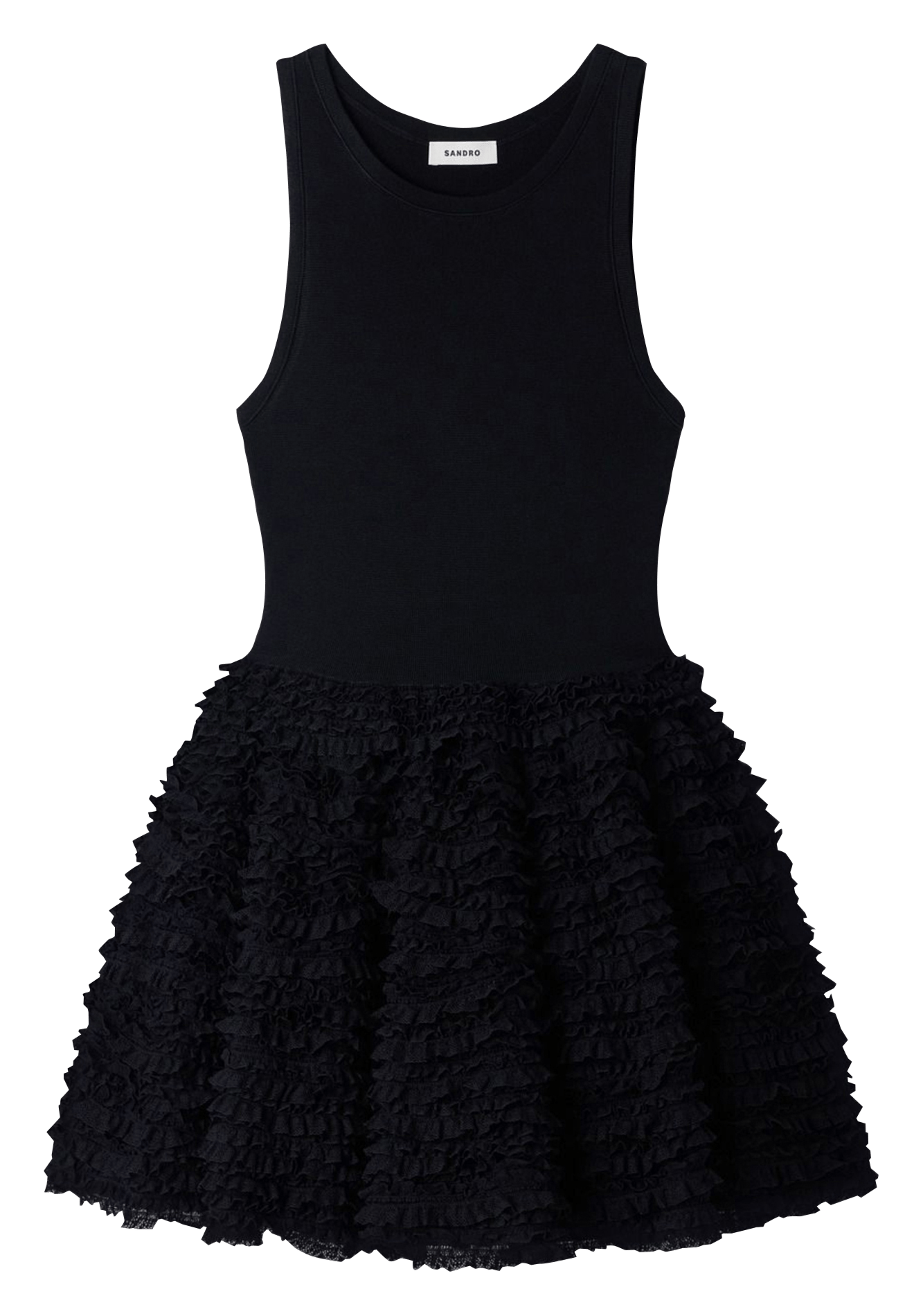 Robe courte évasée à volants SANDRO Noir