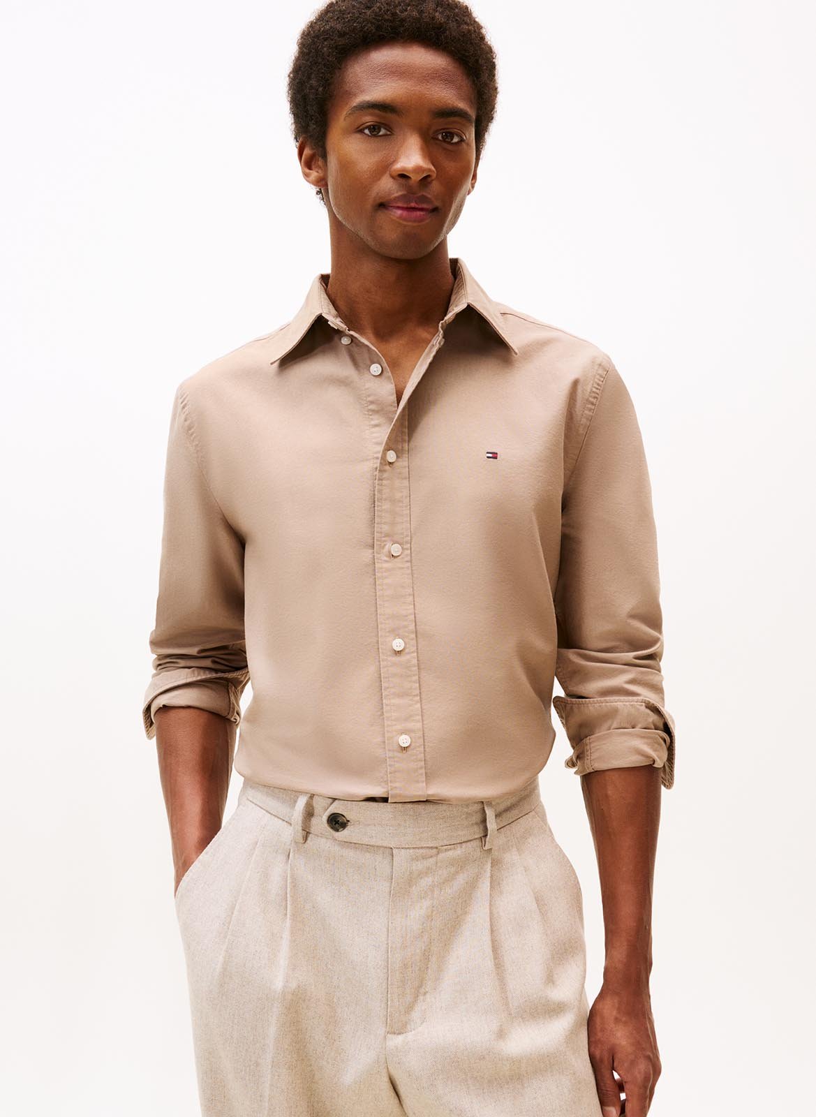 Chemise col américain en coton bio mélangé TOMMY HILFIGER Beige