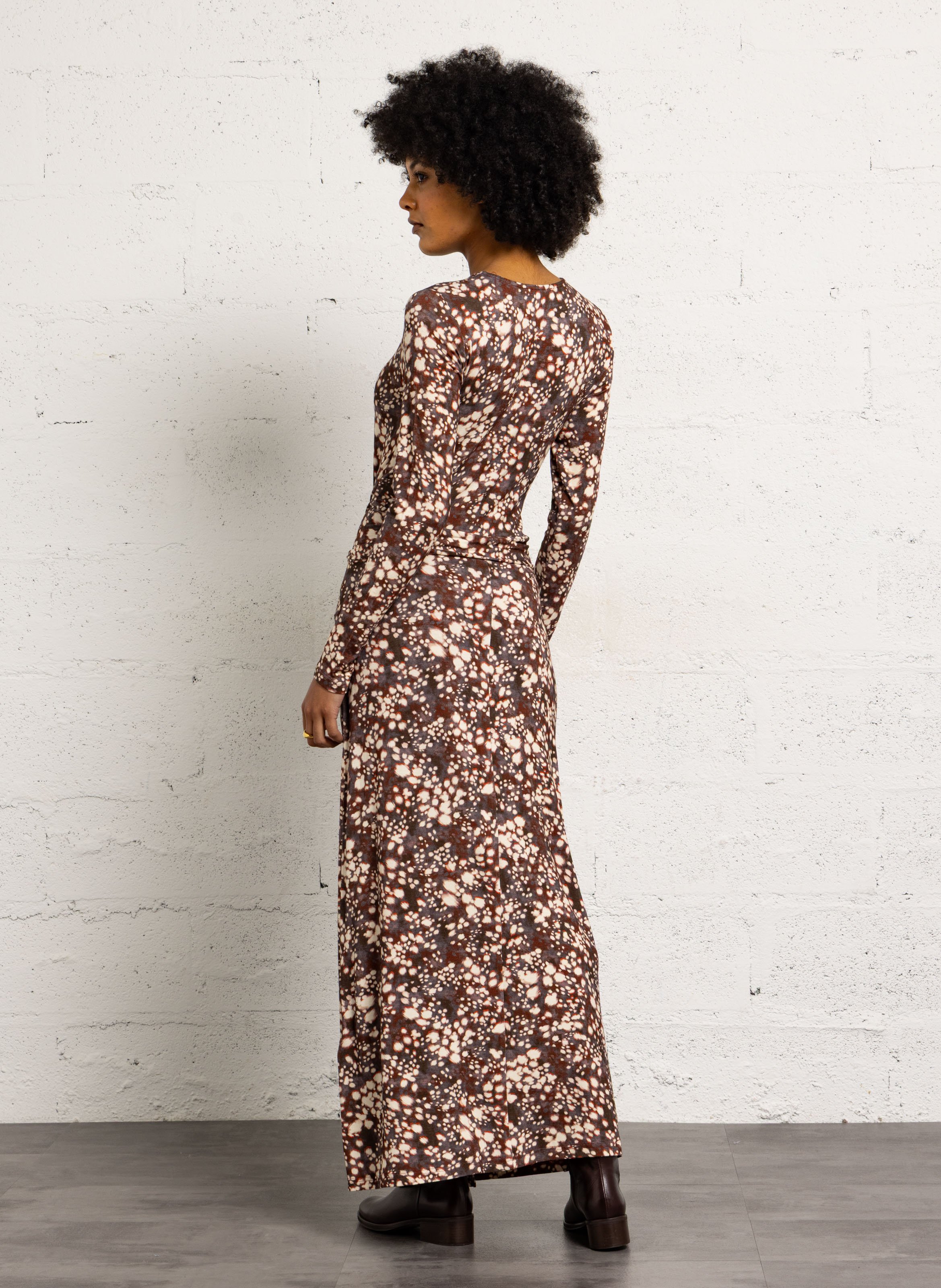 Robe longue moulante imprimée SUNCOO Marron