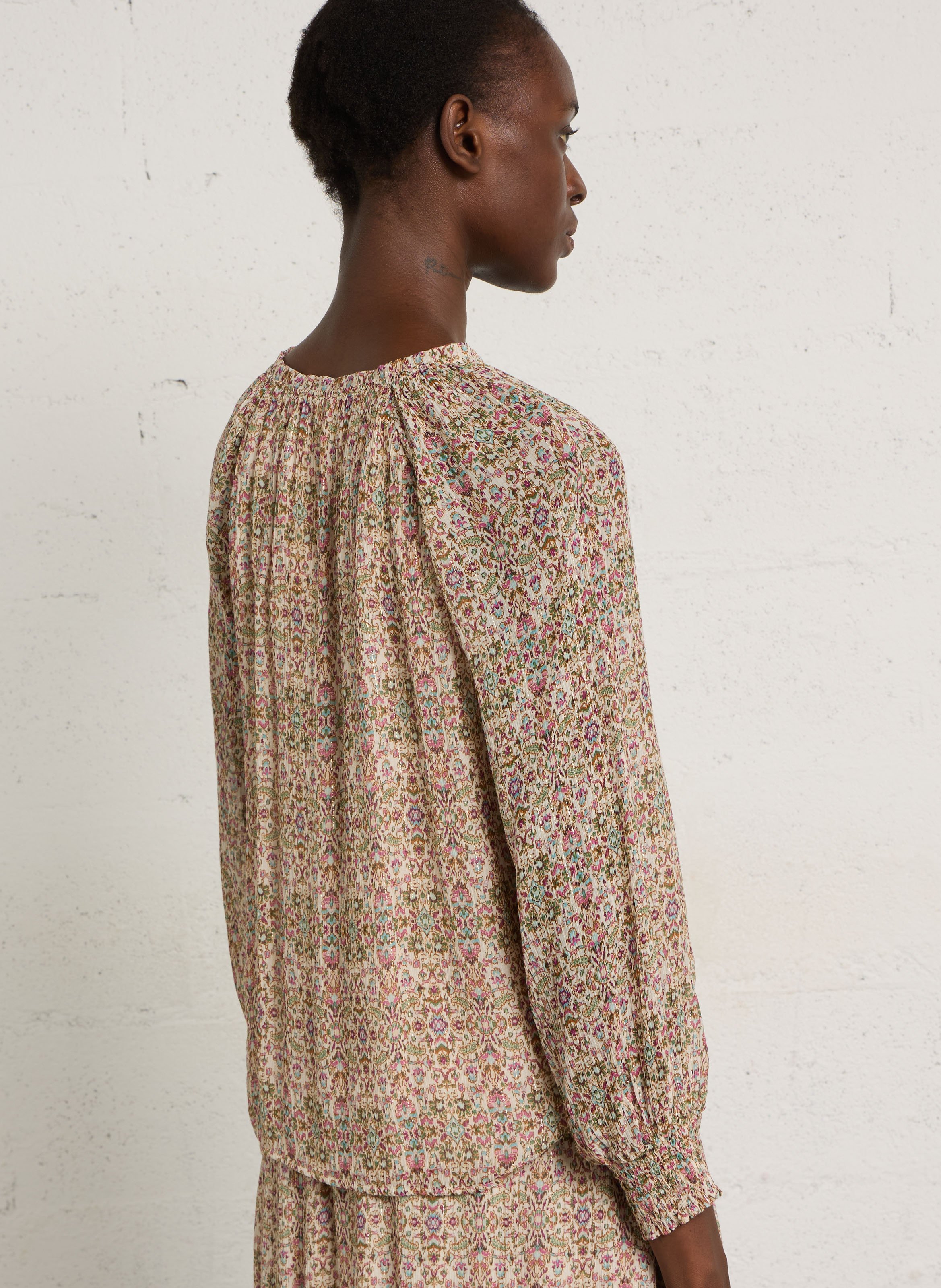 Printed jacket with round neck MAISON 123 Brown